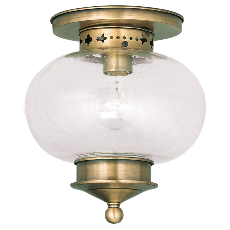 LIVEX Lighting 5036-01 Harbor Flushmount in Antique Brass (1 Light)