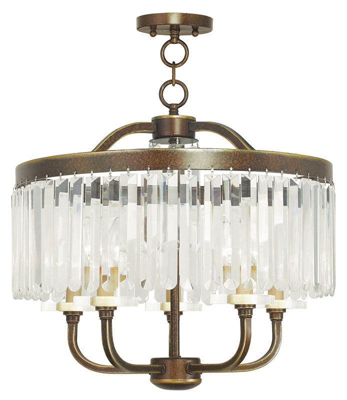 LIVEX Lighting 50545-64 Ashton Convertible Chandelier/Flushmount with Hand-Painted Palacial Bronze (5 Light)