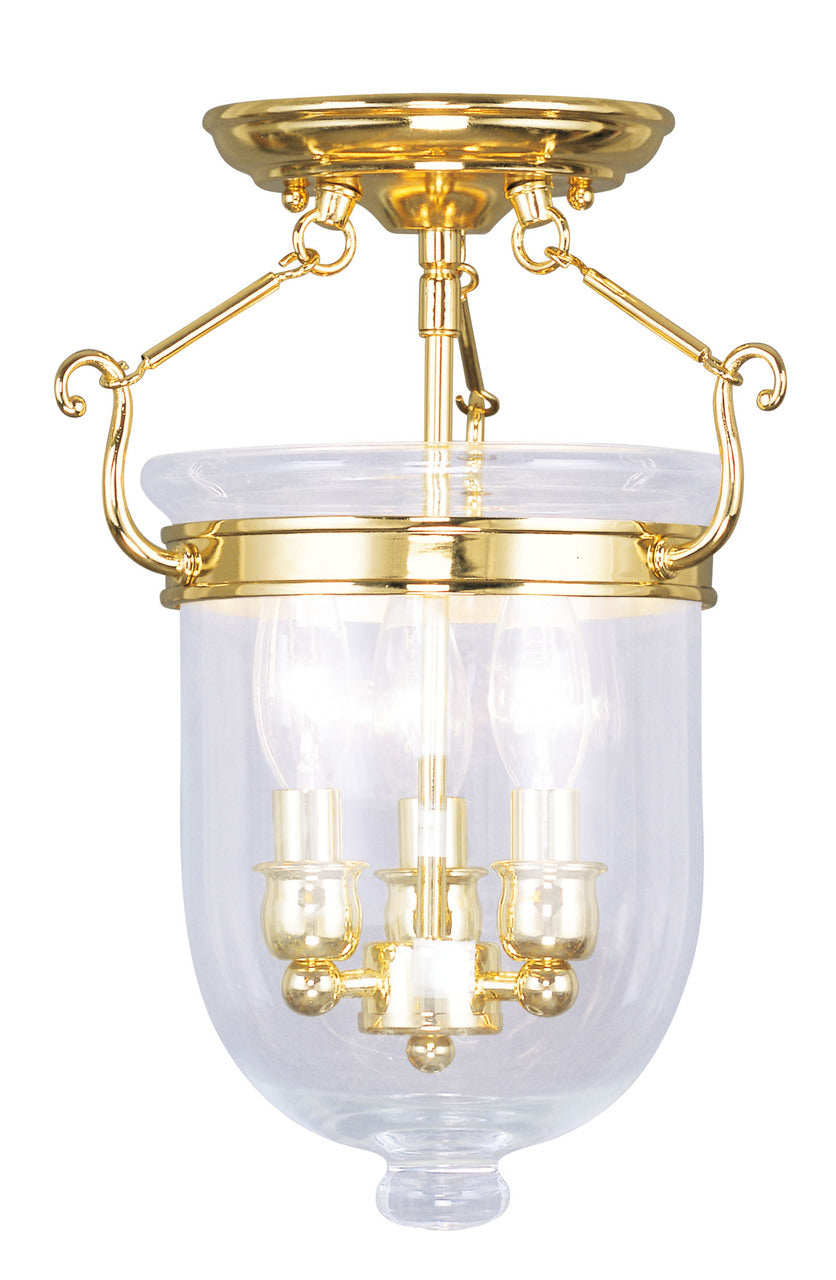 LIVEX Lighting 5061-02 Jefferson Flushmount in Polished Brass (3 Light)