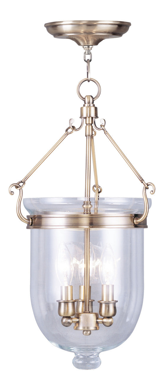 LIVEX Lighting 5063-01 Jefferson Chain Lantern in Antique Brass (3 Light)