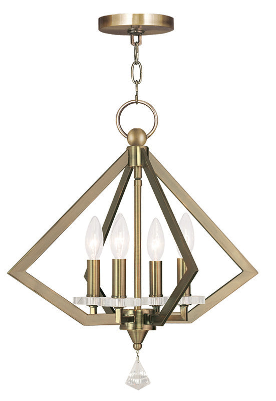 LIVEX Lighting 50664-01 Diamond Chandelier in Antique Brass (4 Light)
