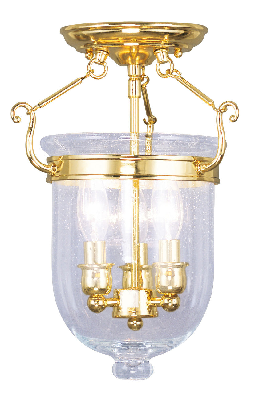 LIVEX Lighting 5081-02 Jefferson Flushmount in Polished Brass (3 Light)