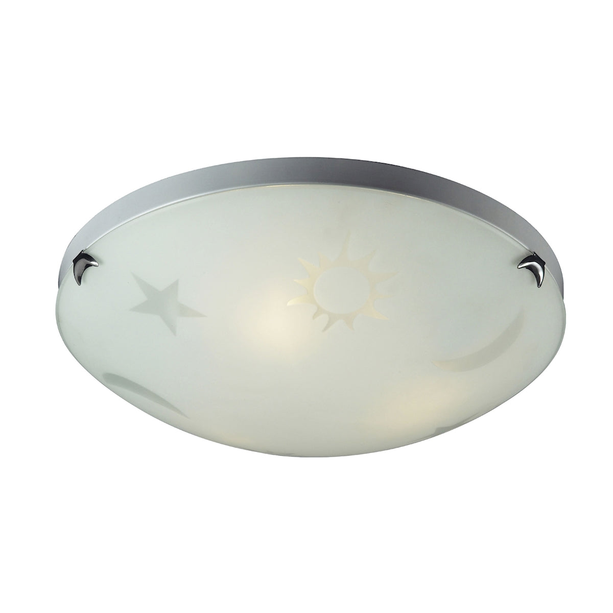 ELK Lighting 5088/3 Novelty 3-Light Flush Mount in Satin Nickel with Celestial Sky Motif on White Satin Glass