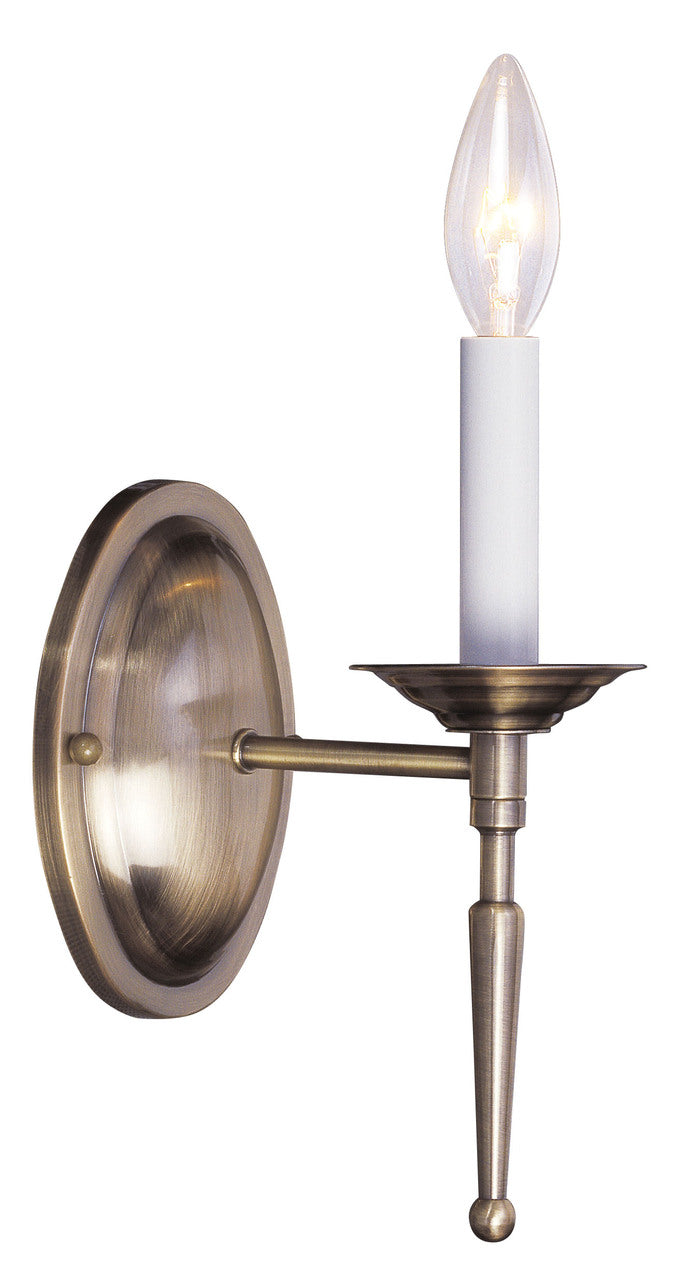 LIVEX Lighting 5121-01 Williamsburgh Wall Sconce in Antique Brass (1 Light)