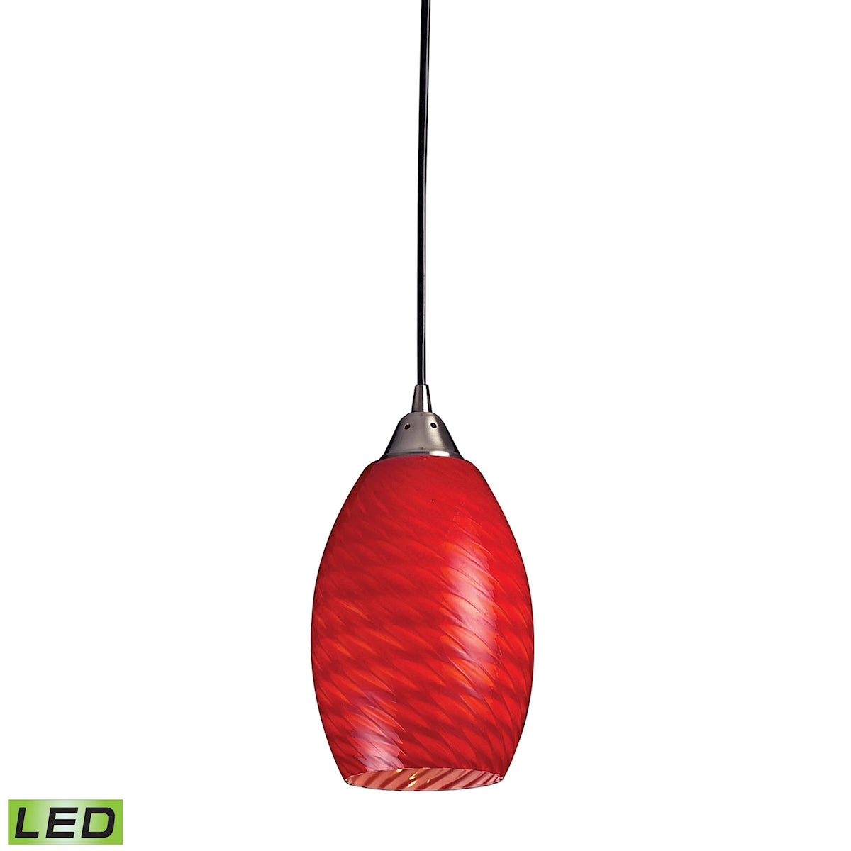 ELK Lighting 517-1SC-LED Mulinello 1-Light Mini Pendant in Satin Nickel with Scarlet Red Glass - Includes LED Bulb