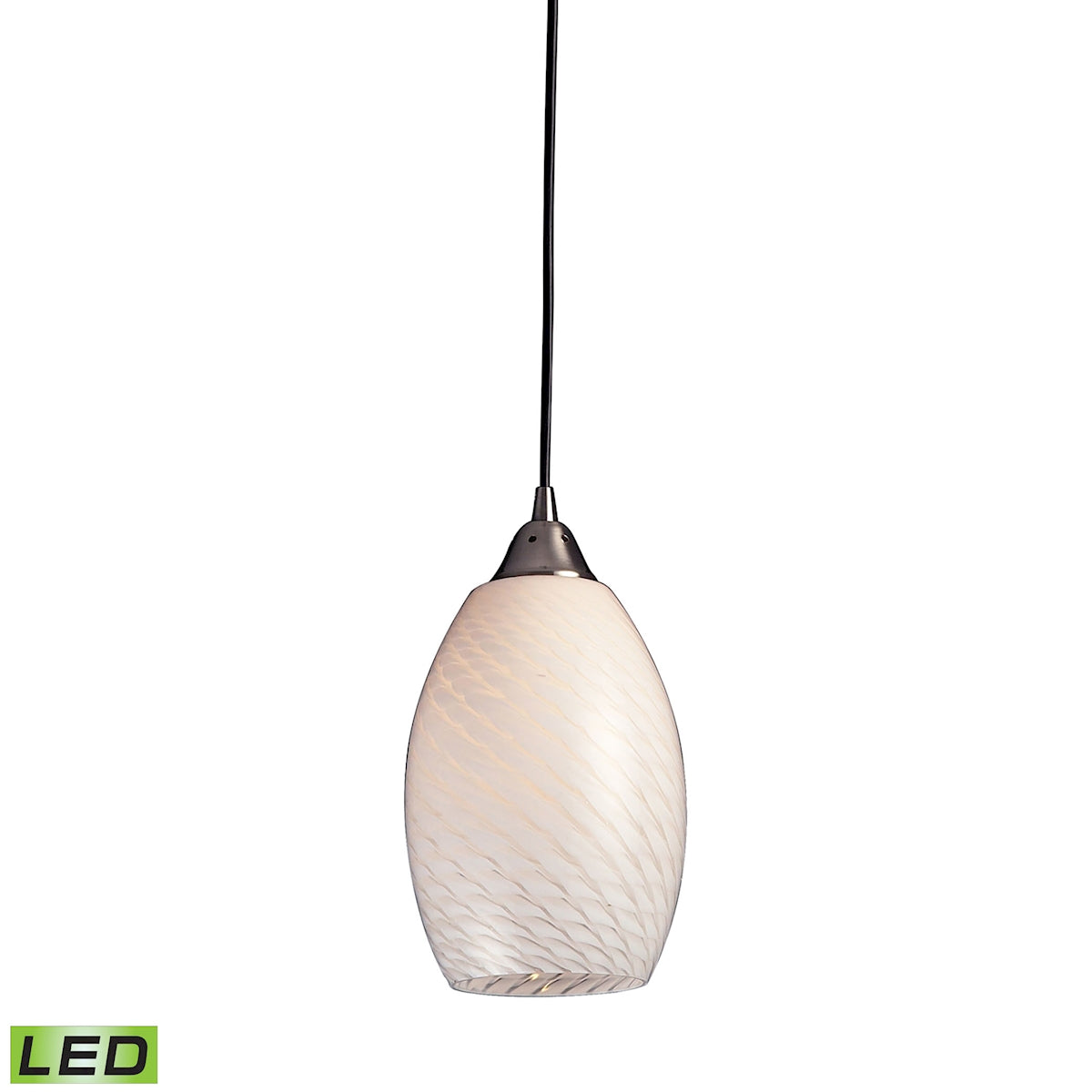 ELK Lighting 517-1WS-LED Mulinello 1-Light Mini Pendant in Satin Nickel with White Swirl Glass - Includes LED Bulb