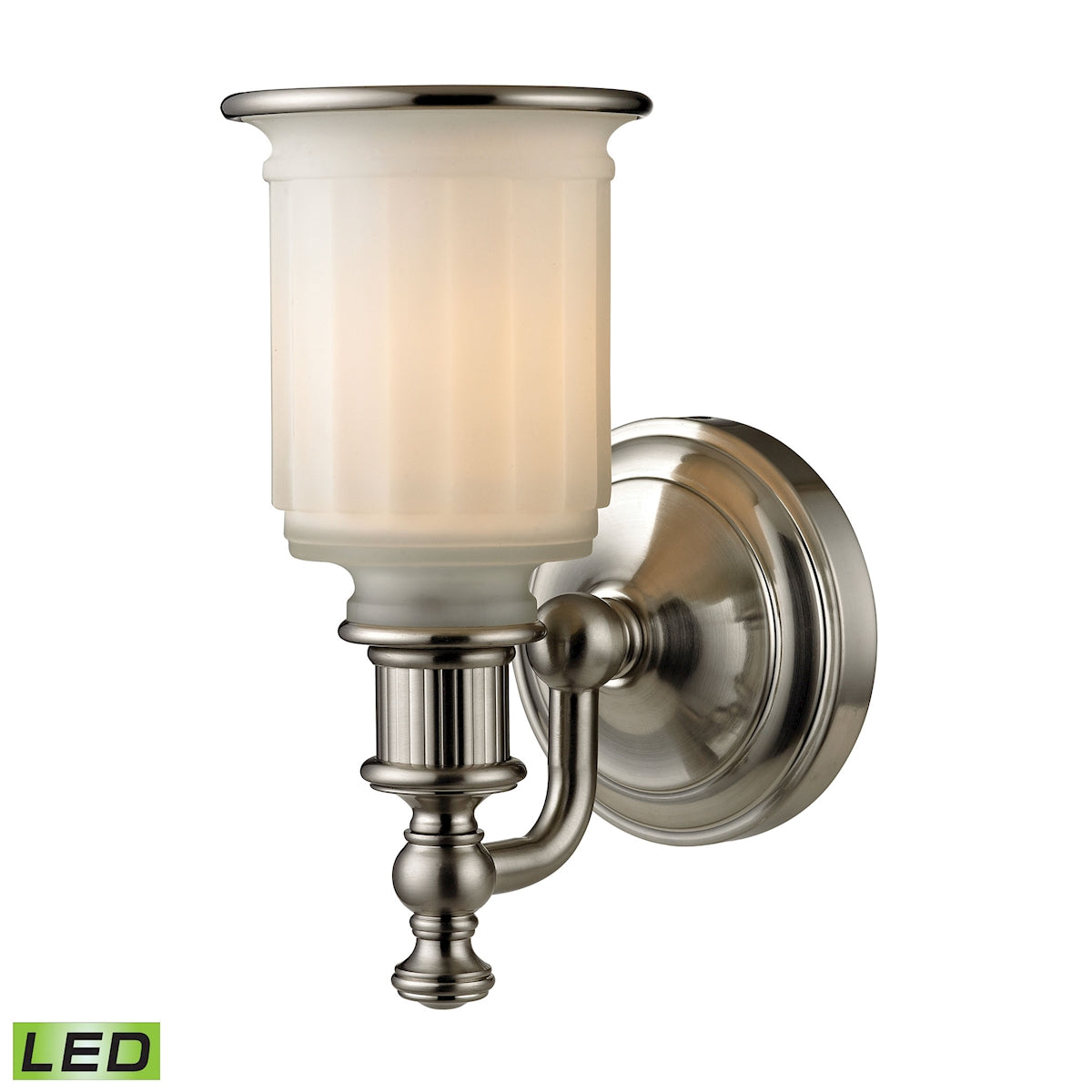 ELK Lighting 52000/1-LED Acadia 1-Light Vanity Lamp in Brushed Nickel with Opal Reeded Pressed Glass - Includes LED Bulb