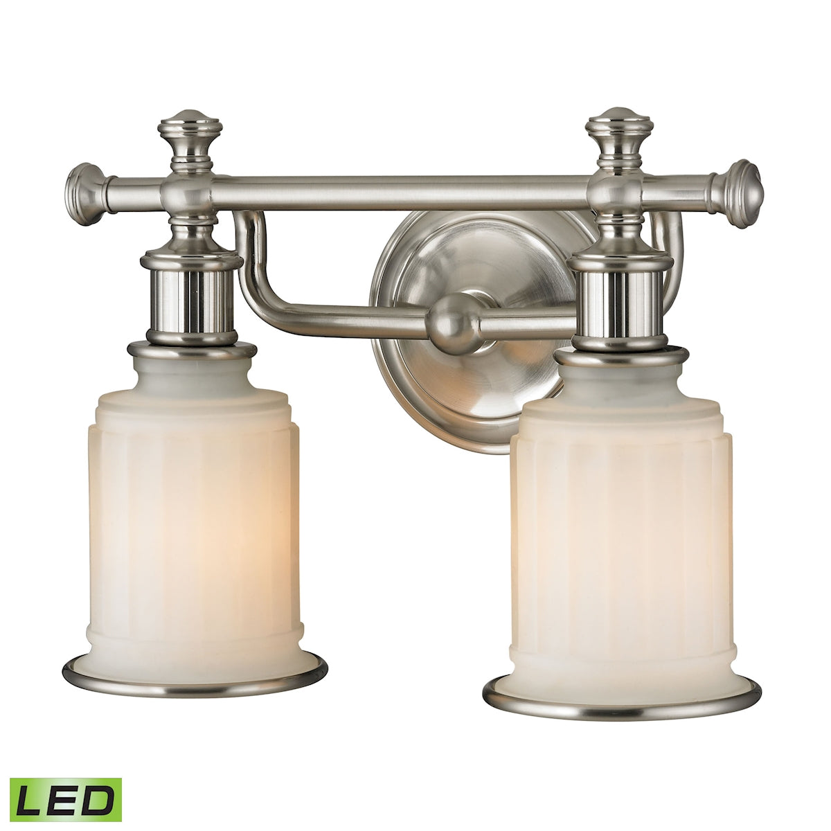 ELK Lighting 52001/2-LED Acadia 2-Light Vanity Lamp in Brushed Nickel with Opal Reeded Pressed Glass - Includes LED Bulbs