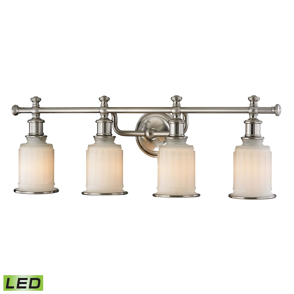 ELK Lighting 52003/4-LED Acadia 4-Light Vanity Lamp in Brushed Nickel with Opal Reeded Pressed Glass - Includes LED Bulbs