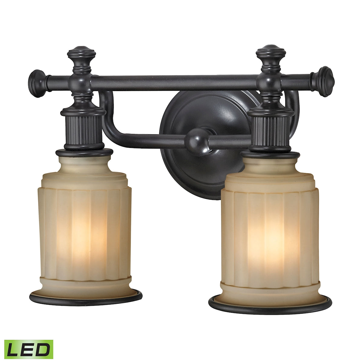 ELK Lighting 52011/2-LED Acadia 2-Light Vanity Lamp in Oiled Bronze with Opal Reeded Pressed Glass - Includes LED Bulbs