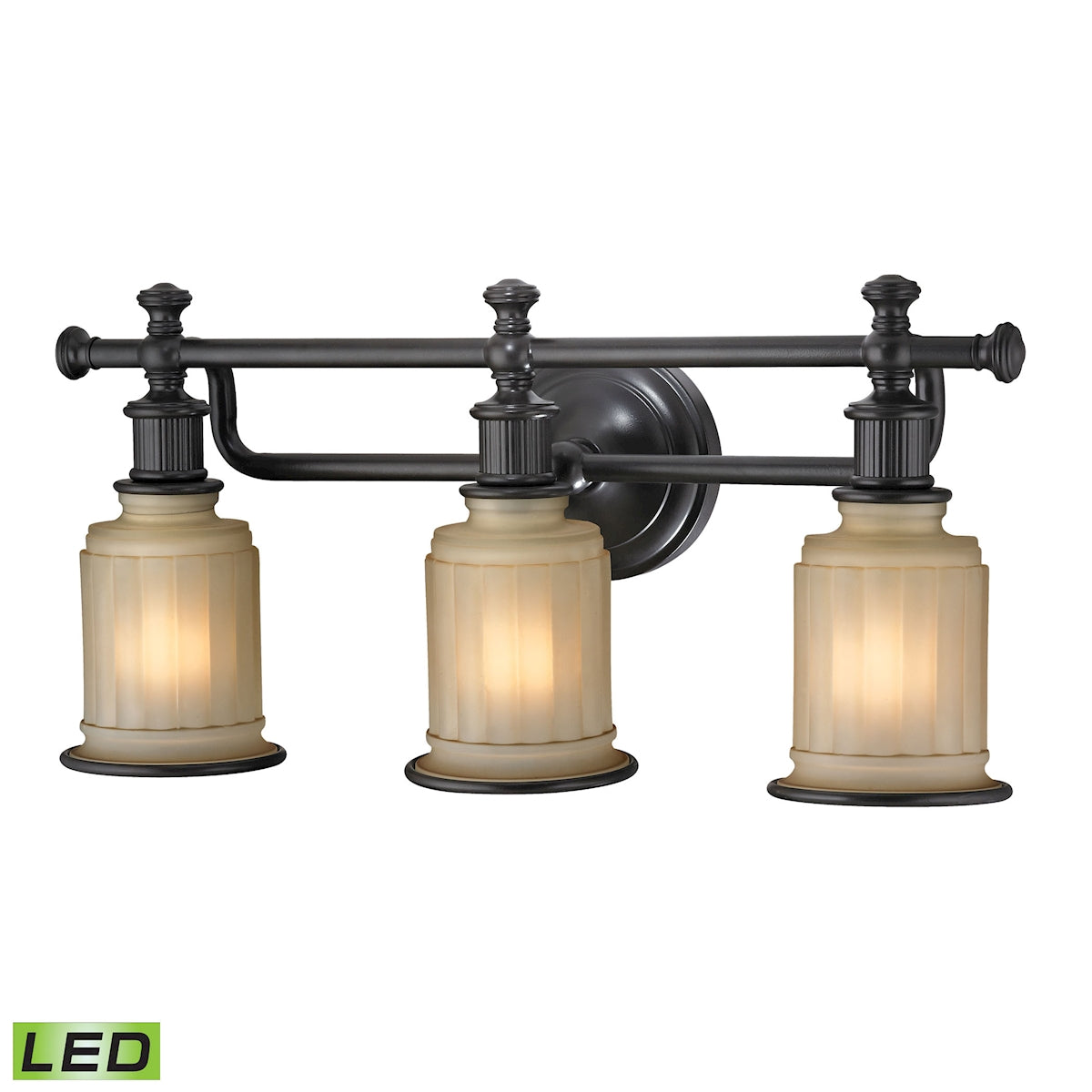 ELK Lighting 52012/3-LED Acadia 3-Light Vanity Lamp in Oiled Bronze with Opal Reeded Pressed Glass - Includes LED Bulbs