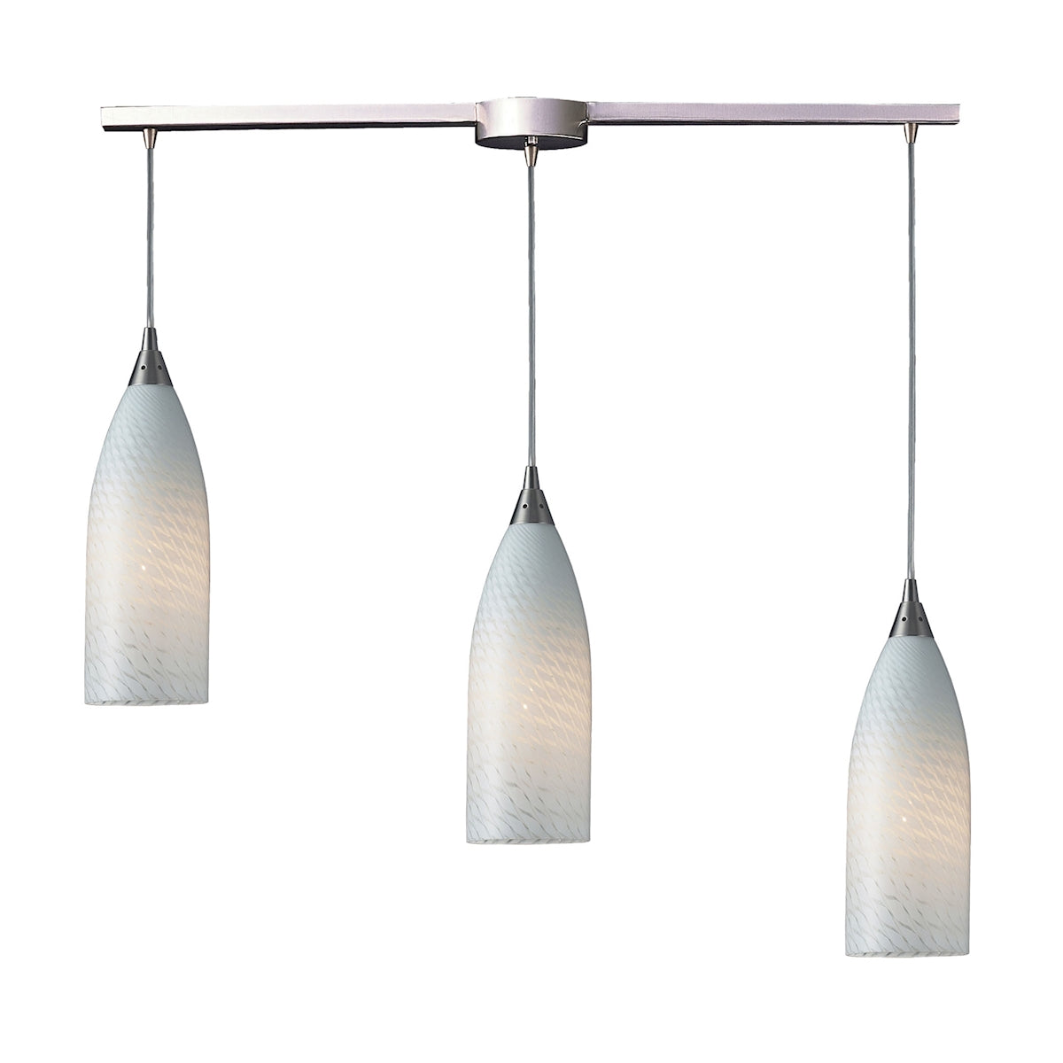 ELK Lighting 522-3L-WS Cilindro 3-Light Linear Pendant Fixture in Satin Nickel with White Swirl Glass