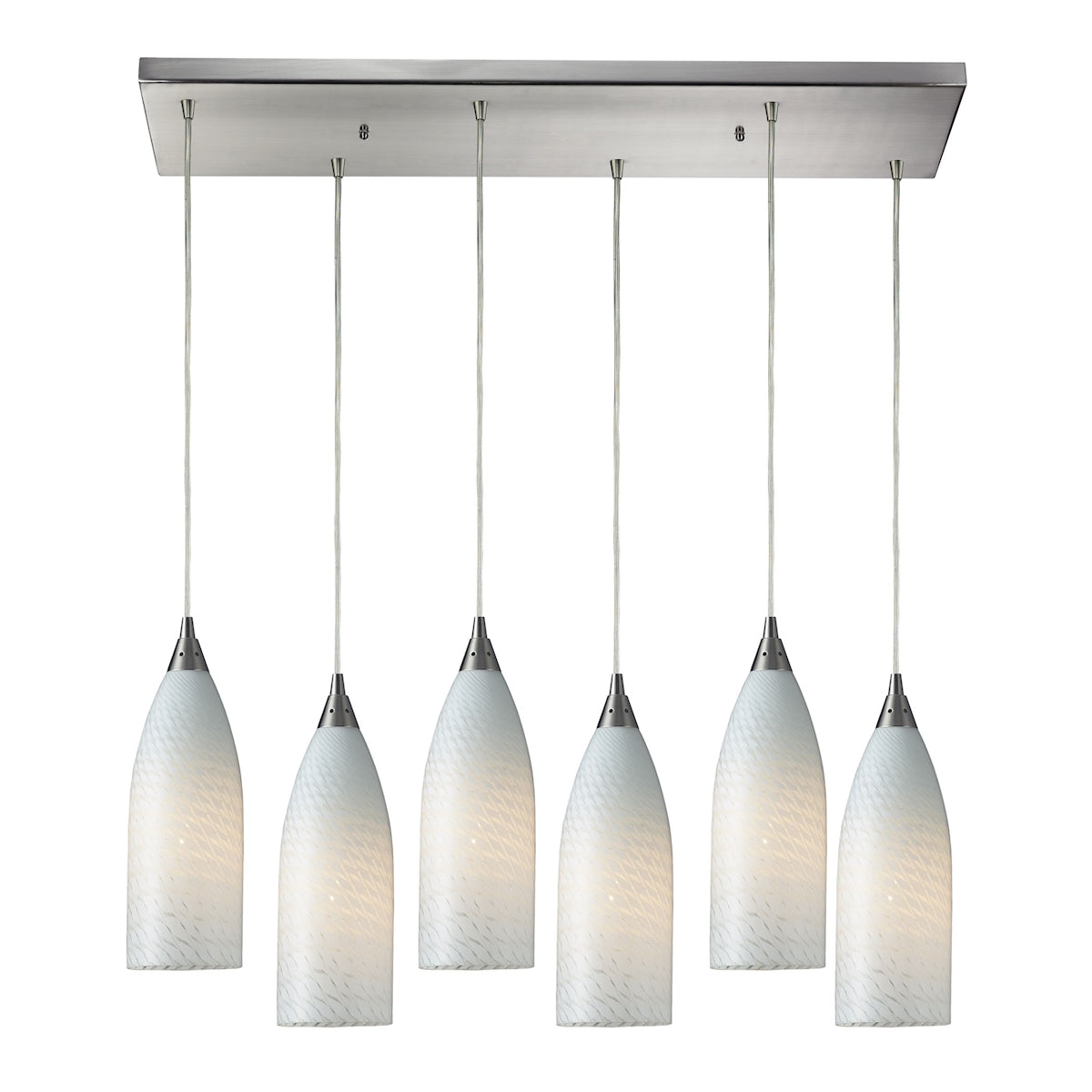 ELK Lighting 522-6RC-WS Cilindro 6-Light Rectangular Pendant Fixture in Satin Nickel with White Glass