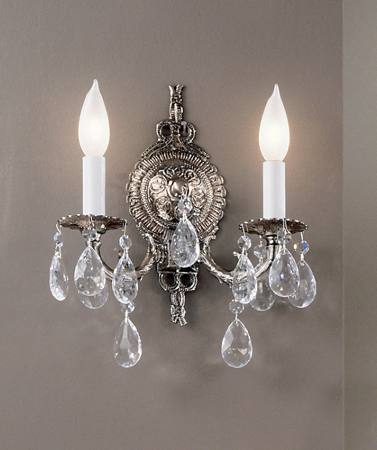 Classic Lighting 5222 MS SC Barcelona Crystal/Cast Brass Wall Sconce in Millennium Silver (Imported from Spain)