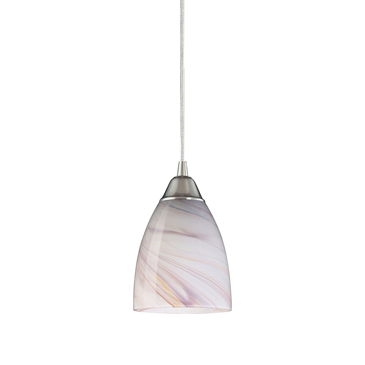 ELK Lighting 527-1CR Pierra 1-Light Mini Pendant in Satin Nickel with Creme Swirl Glass