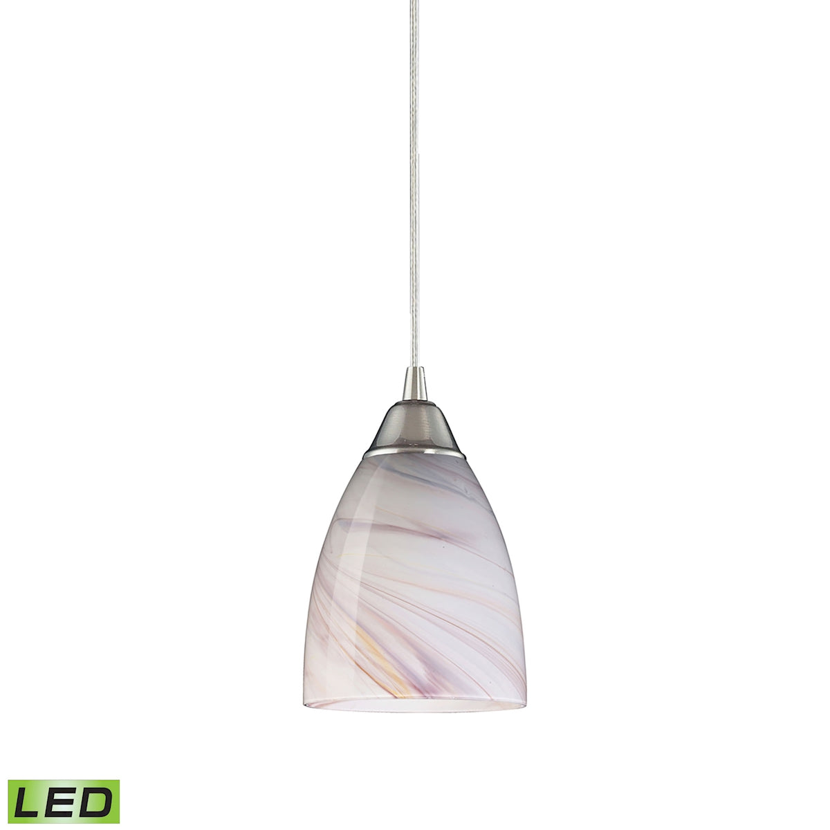 ELK Lighting 527-1CR-LED Pierra 1-Light Mini Pendant in Satin Nickel with Creme Swirl Glass - Includes LED Bulb