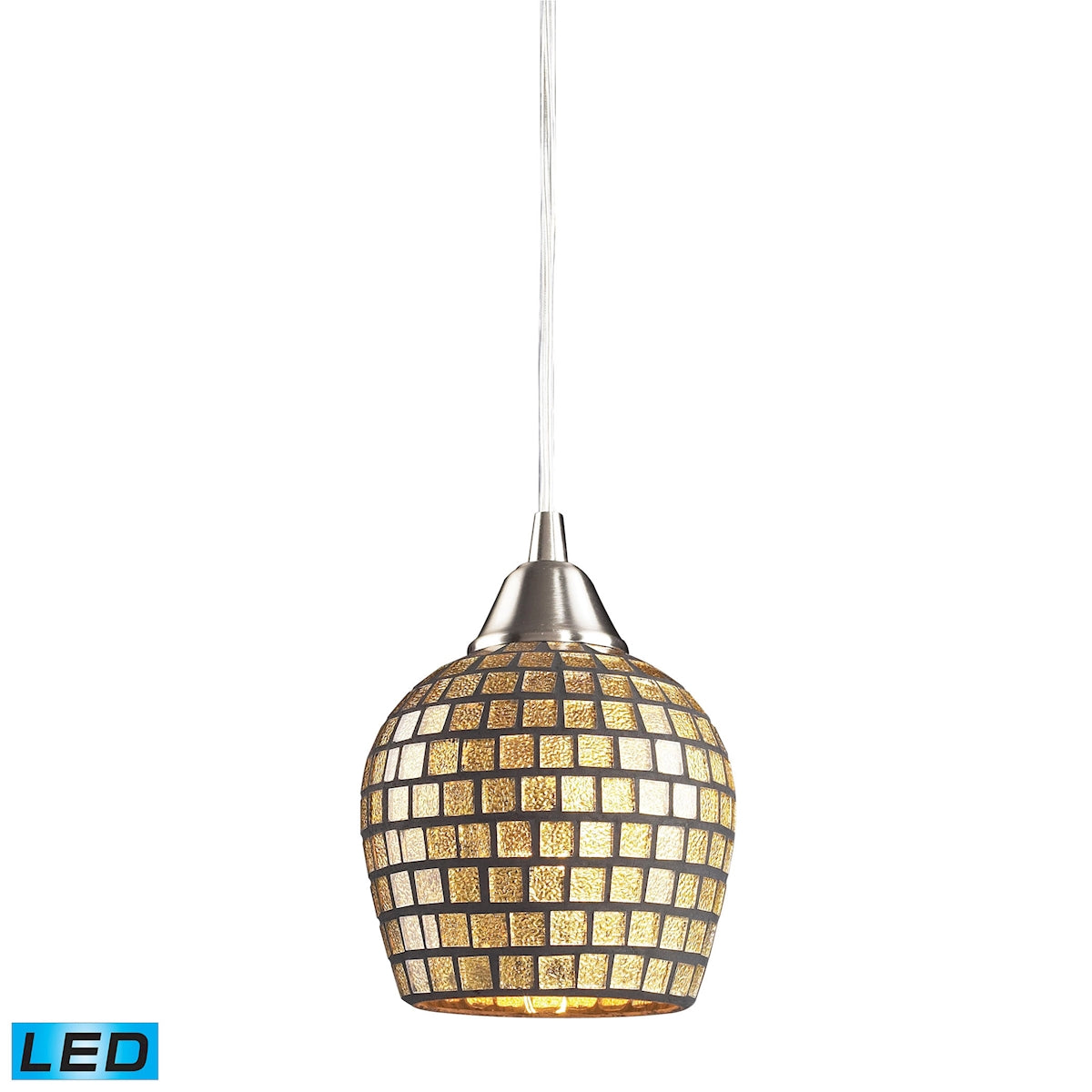 ELK Lighting 528-1GLD-LED Fusion 1-Light Mini Pendant in Satin Nickel with Gold Leaf Mosaic Glass - Includes LED Bulb