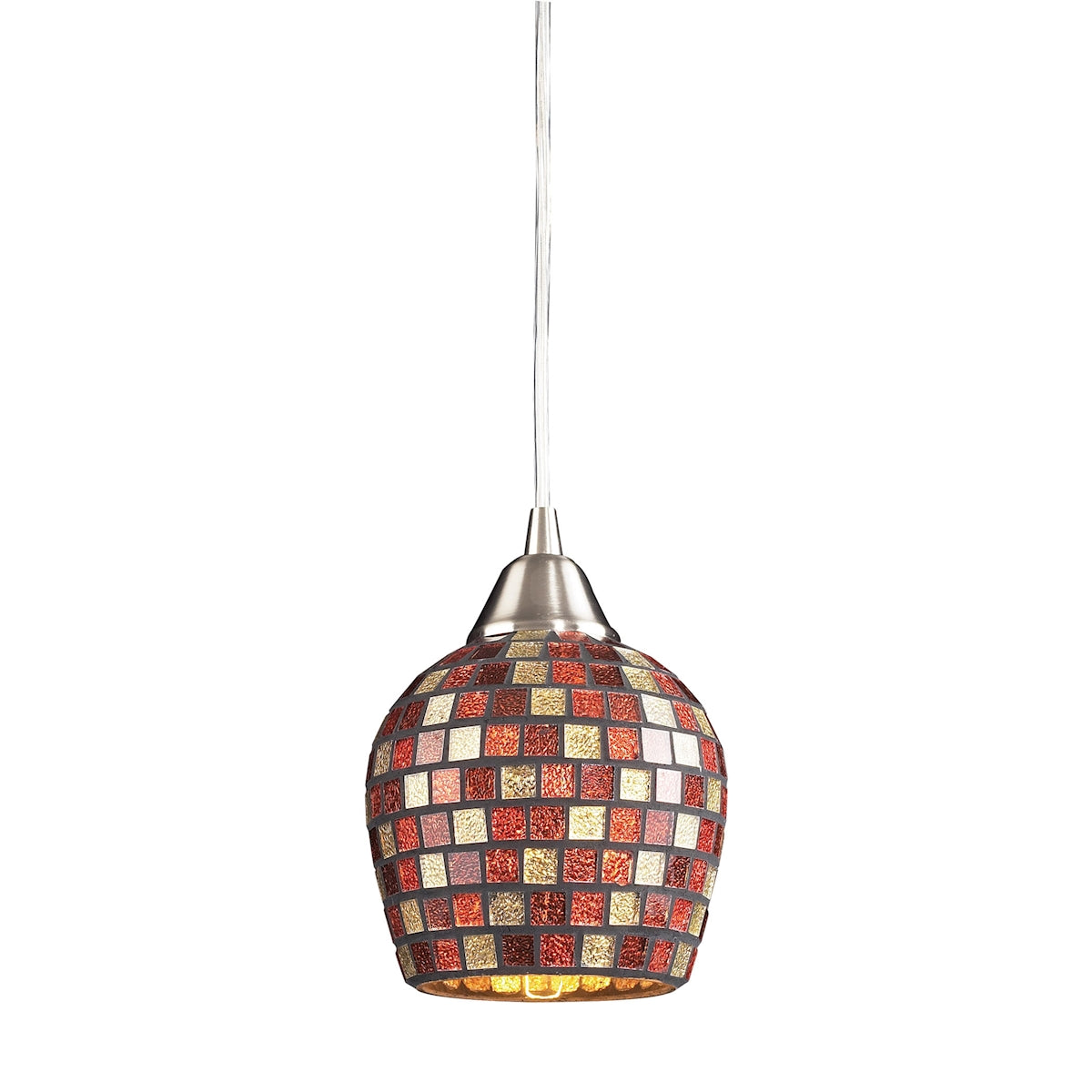 ELK Lighting 528-1MLT Fusion 1-Light Mini Pendant in Satin Nickel with Multi-colored Mosaic Glass