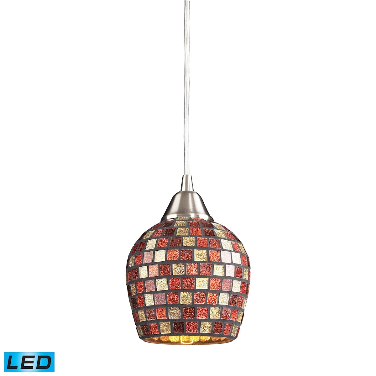 ELK Lighting 528-1MLT-LED Fusion 1-Light Mini Pendant in Satin Nickel with Multi-colored Mosaic Glass - Includes LED Bulb
