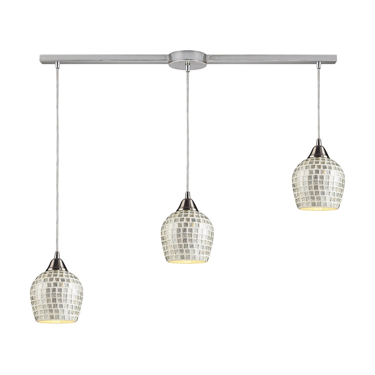 ELK Lighting 528-3L-SLV Fusion 3-Light Linear Pendant Fixture in Satin Nickel with Silver Mosaic Glass