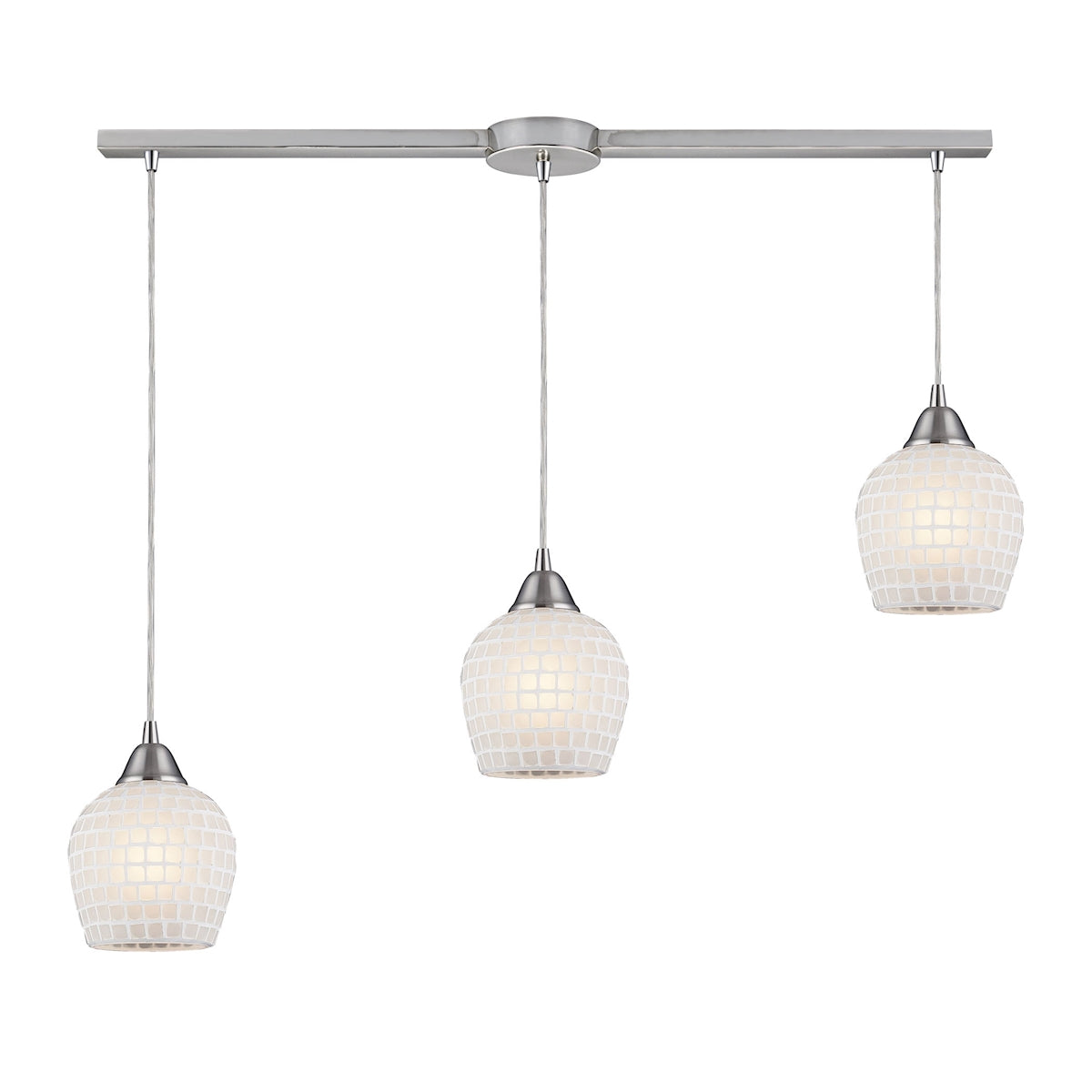 ELK Lighting 528-3L-WHT Fusion 3-Light Linear Pendant Fixture in Satin Nickel with White Mosaic Glass