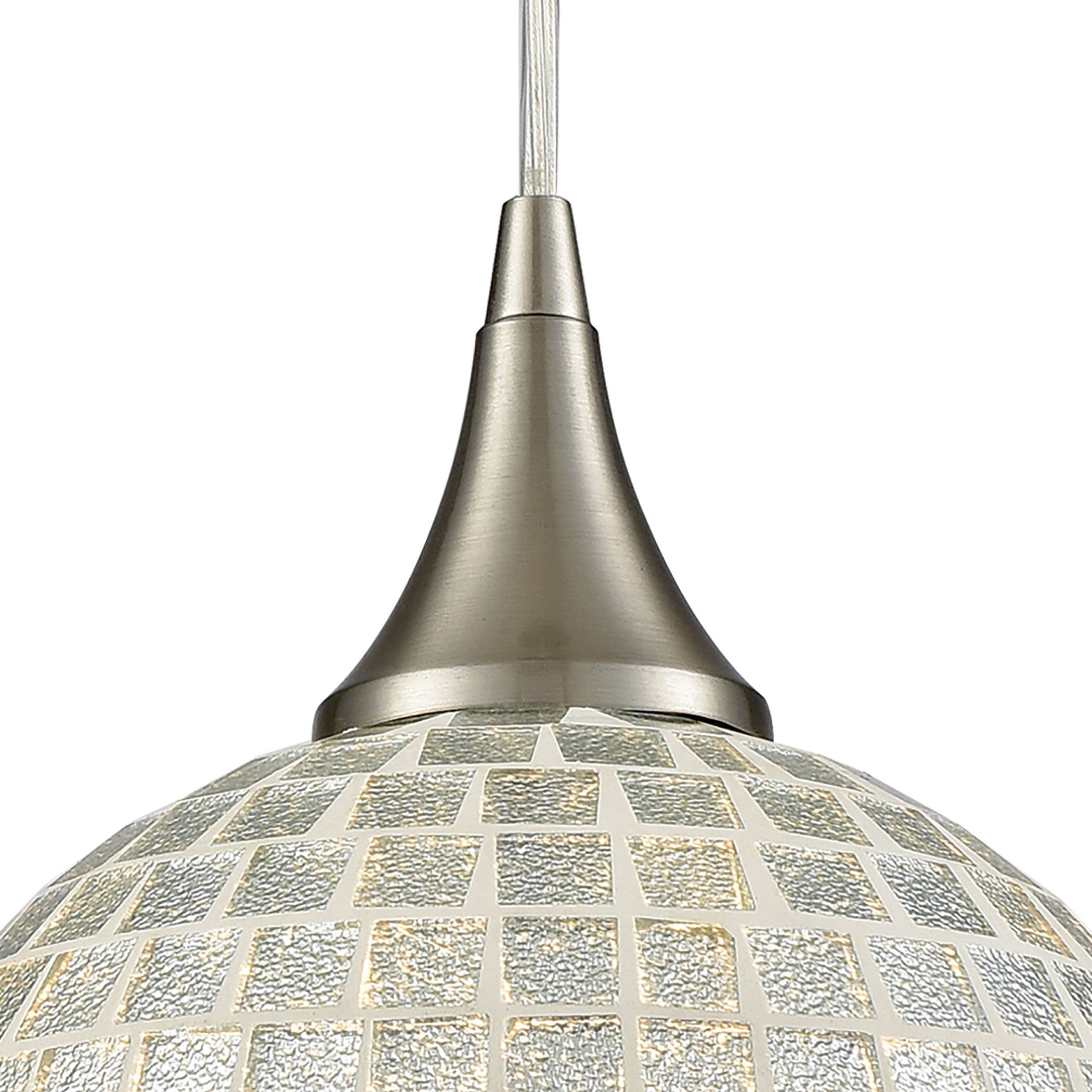 ELK Lighting 529-1SLV Fusion 1-Light Mini Pendant in Satin Nickel with Silver Mosaic Glass