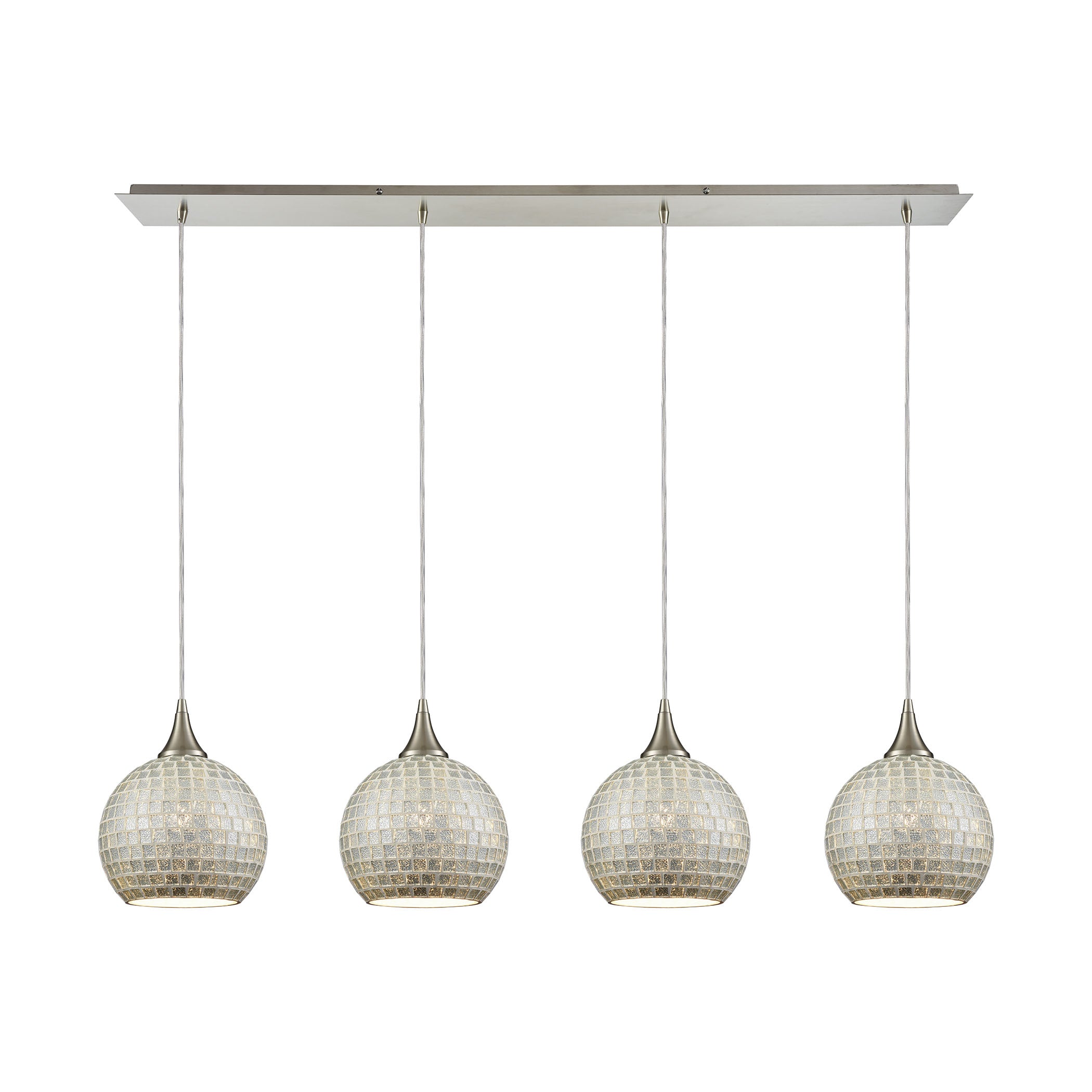 ELK Lighting 529-4LP-SLV Fusion 4-Light Linear Pendant Fixture in Satin Nickel with Silver Mosaic Glass