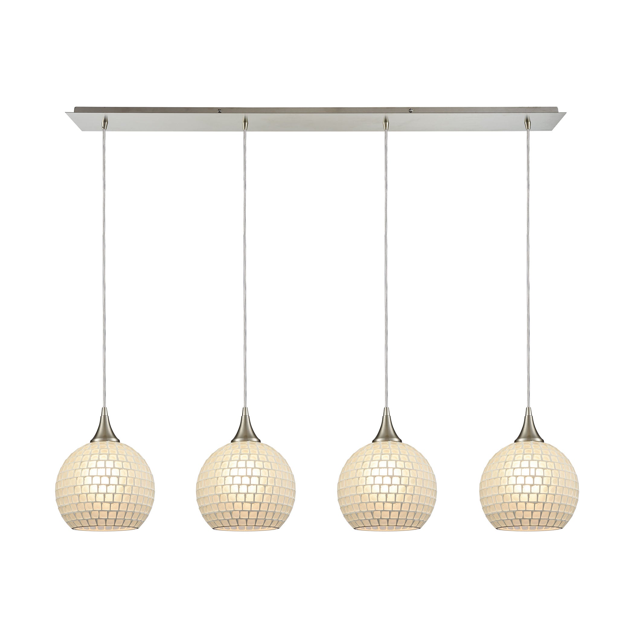 ELK Lighting 529-4LP-WHT Fusion 4-Light Linear Pendant Fixture in Satin Nickel with White Mosaic Glass