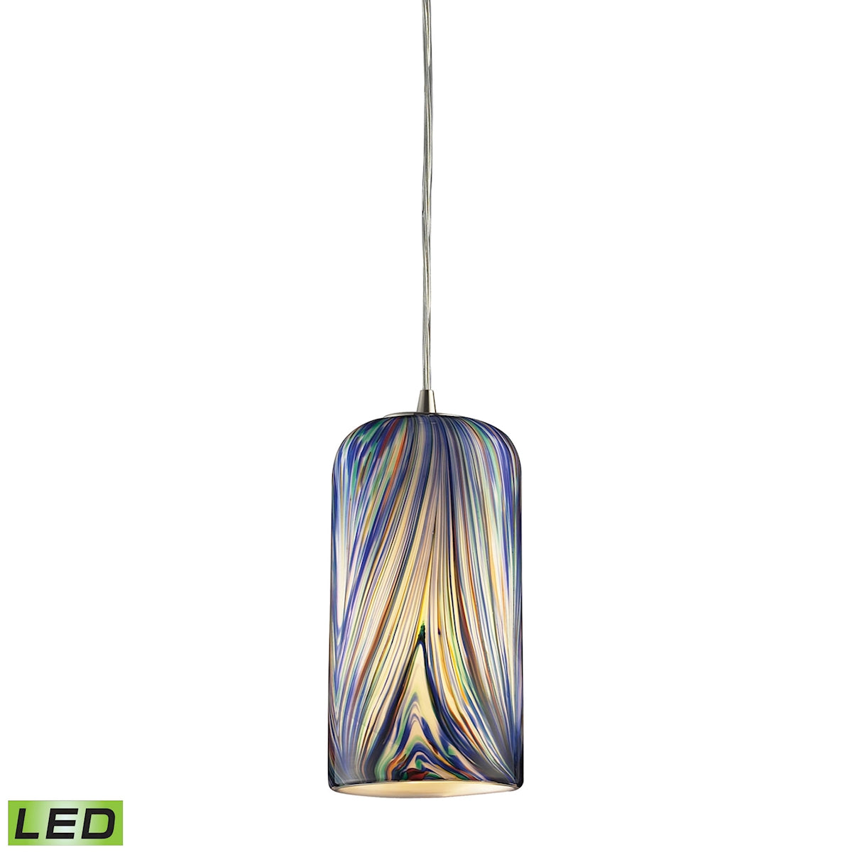 ELK Lighting 544-1MO-LED Molten 1-Light Mini Pendant in Satin Nickel with Molten Ocean Glass - Includes LED Bulb