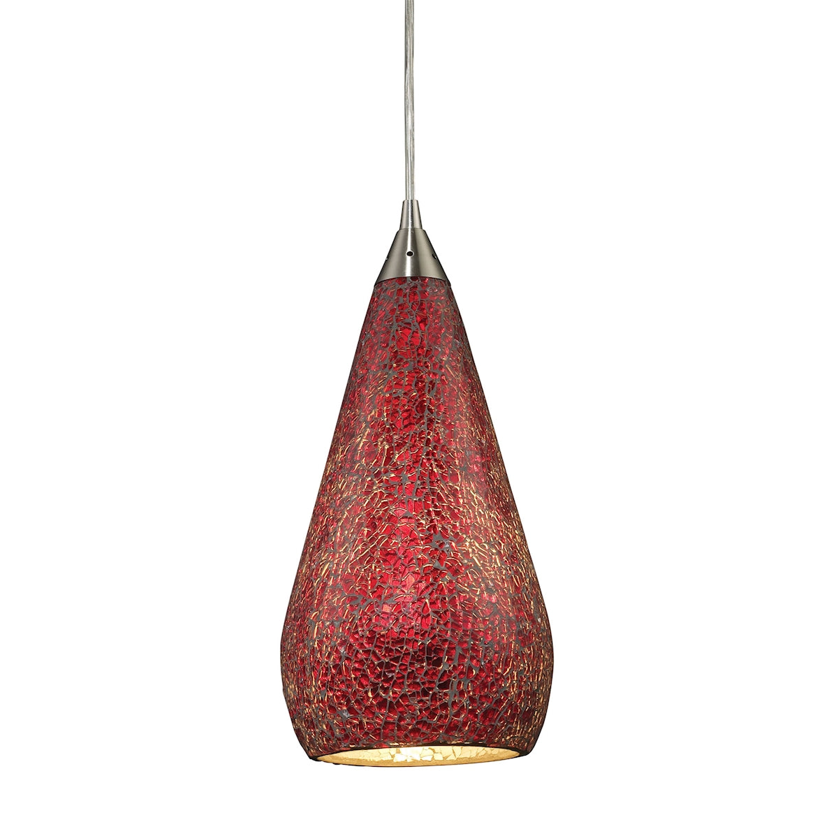 ELK Lighting 546-1RBY-CRC Curvalo 1-Light Mini Pendant in Satin Nickel with Ruby Crackle Glass