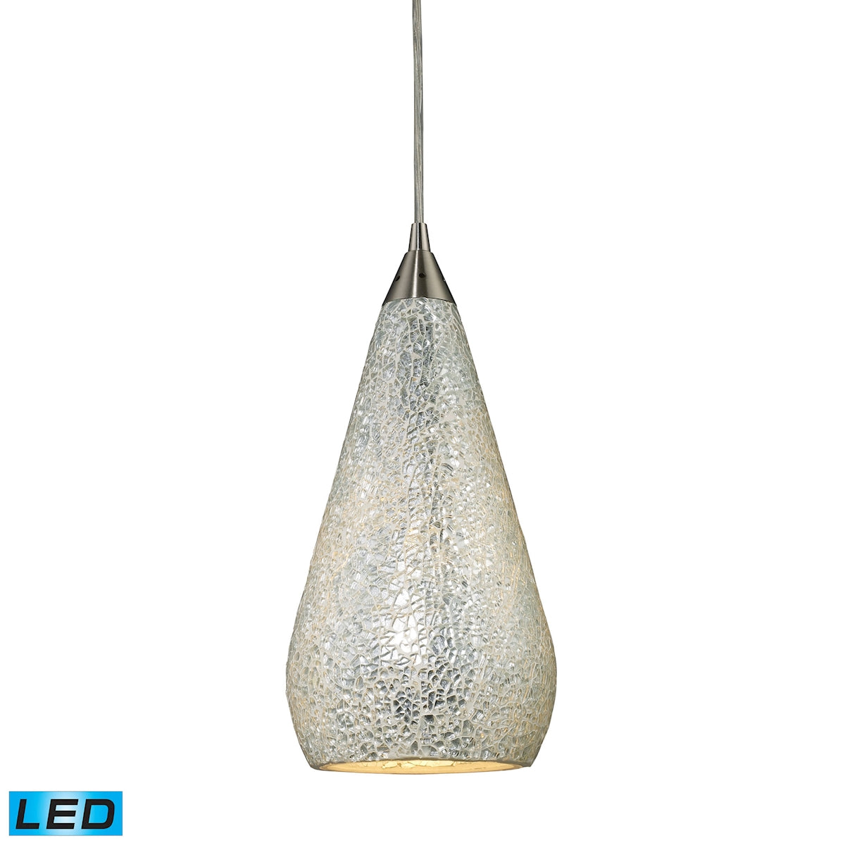 ELK Lighting 546-1SLV-CRC-LED Curvalo 1-Light Mini Pendant in Satin Nickel with Silver Crackle Glass - Includes LED Bulb