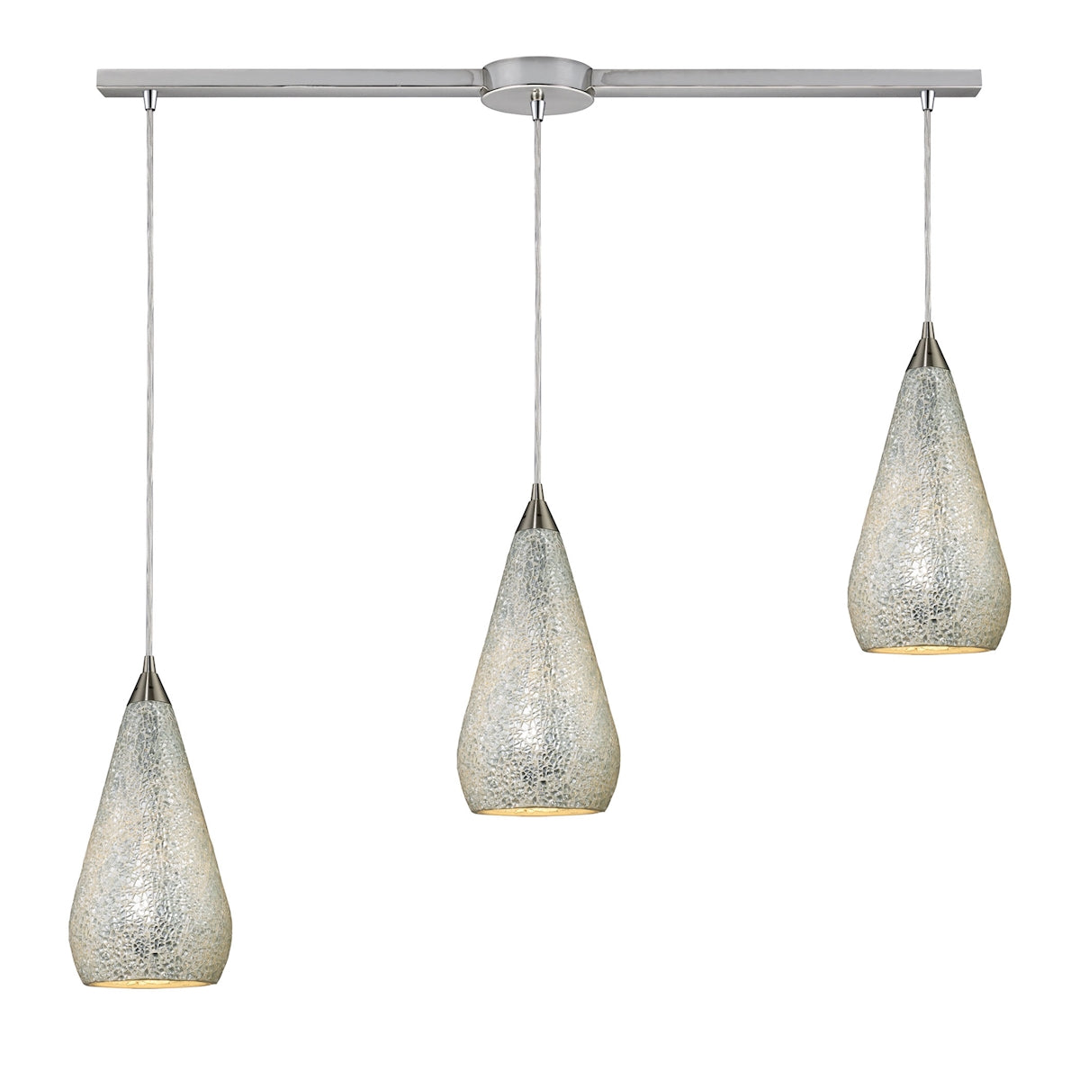 ELK Lighting 546-3L-SLV-CRC Curvalo 3-Light Linear Pendant Fixture in Satin Nickel with Silver Crackle Glass