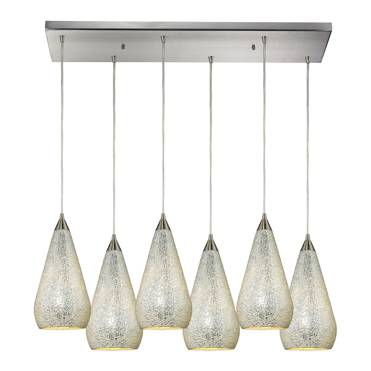 ELK Lighting 546-6RC-SLV-CRC Curvalo 6-Light Rectangular Pendant Fixture in Satin Nickel with Silver Crackle Glass