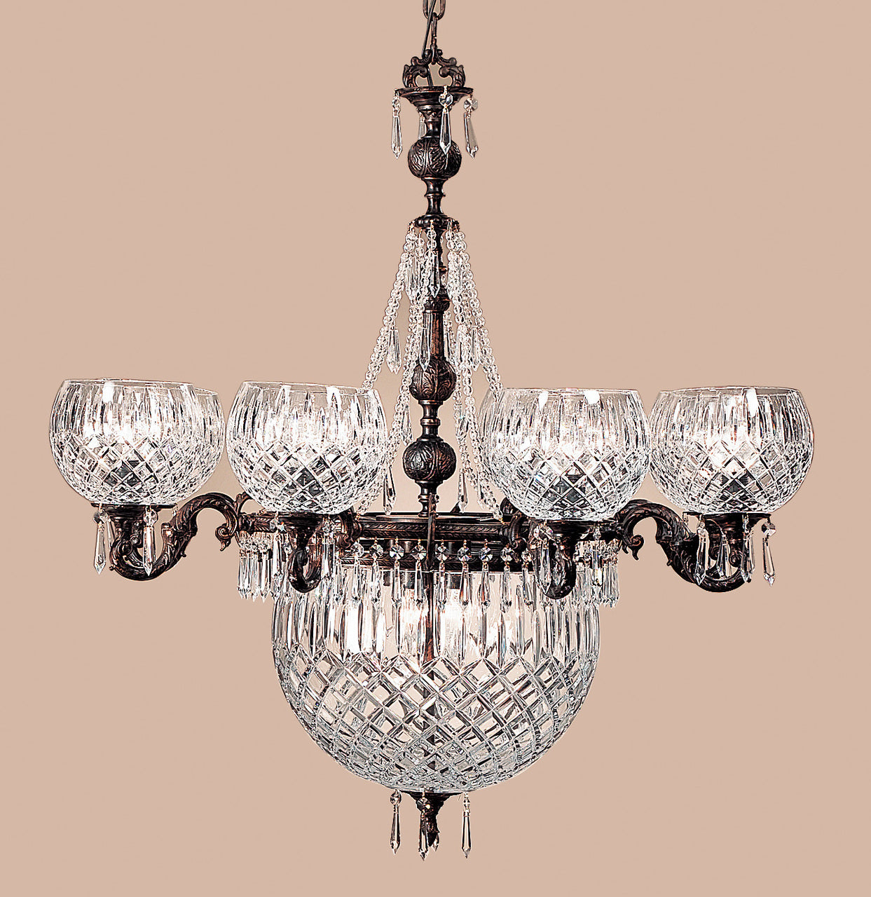 Classic Lighting 55538 OX CP Waterbury Cast Brass/Lead Crystal Chandelier in Oxidized Bronze (Imported from Spain)
