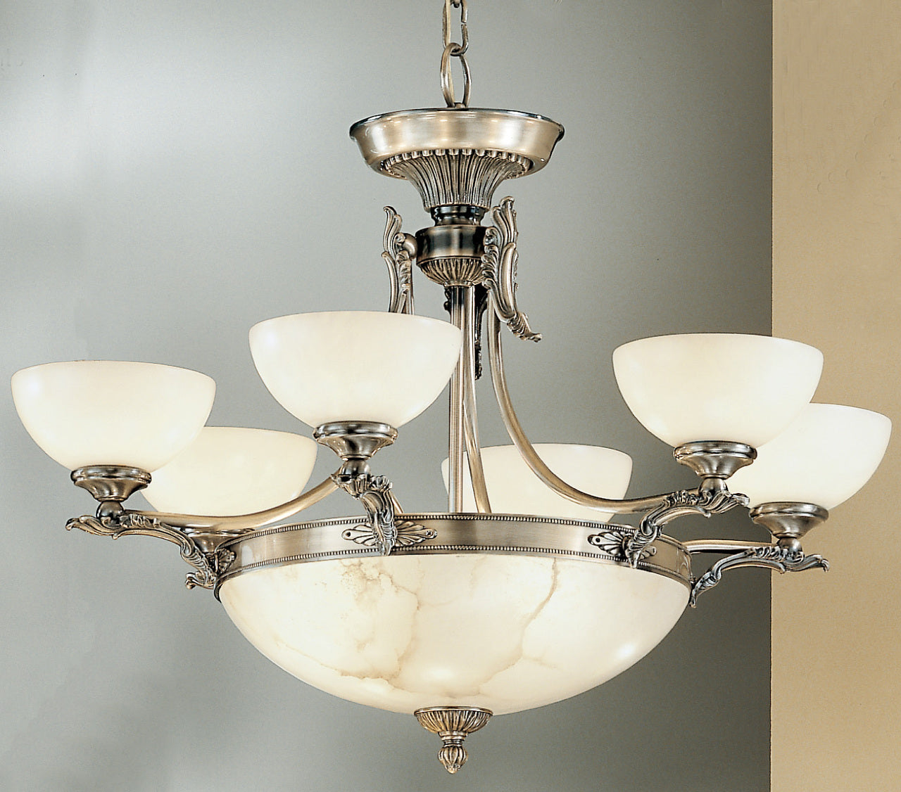 Classic Lighting 56196 ABR Lauren Alabaster Chandelier in Antique Brass/White Alabaster (Imported from Spain)