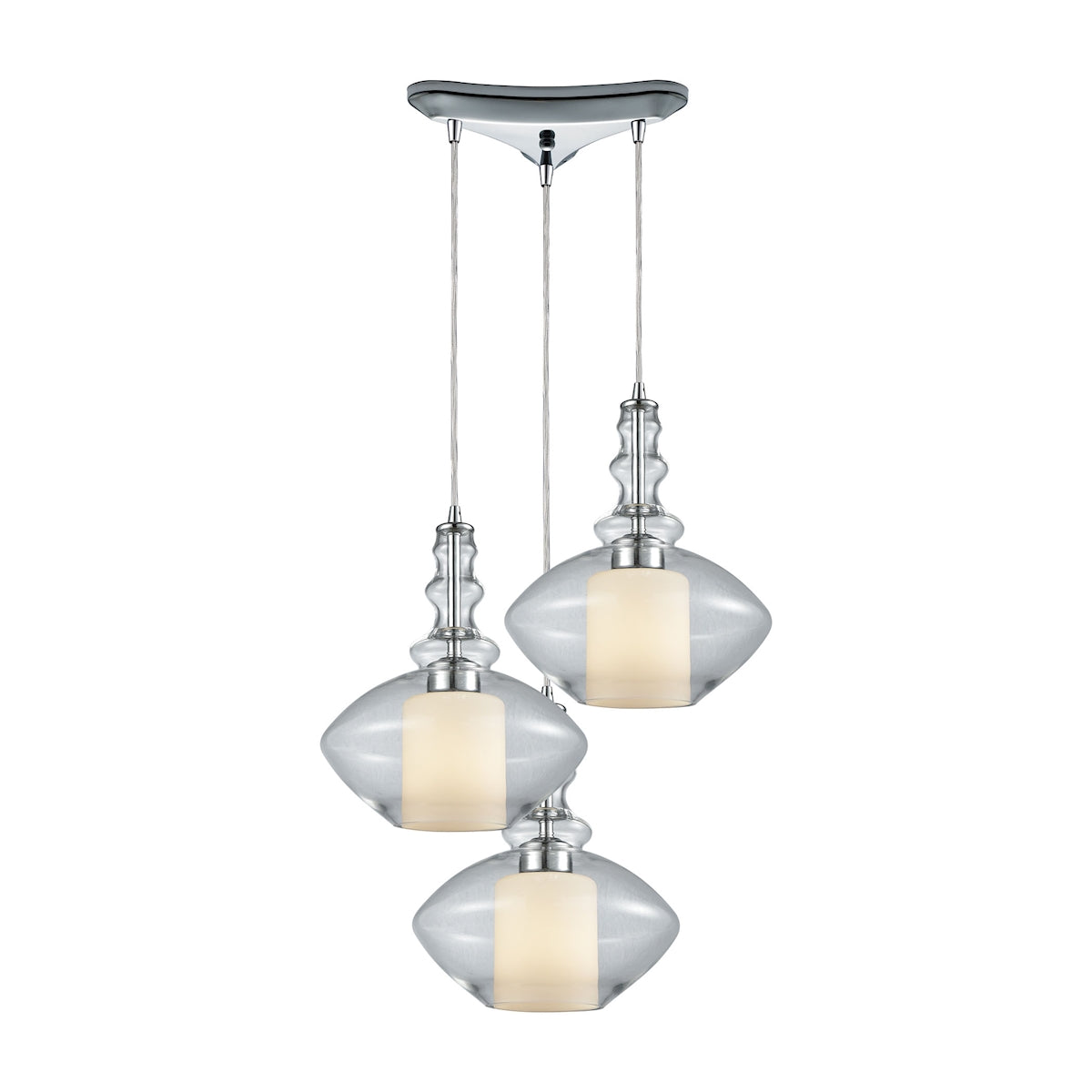 ELK Lighting 56500/3 Alora 3-Light Triangular Pendant Fixture in Chrome with Clear and Opal White Glass