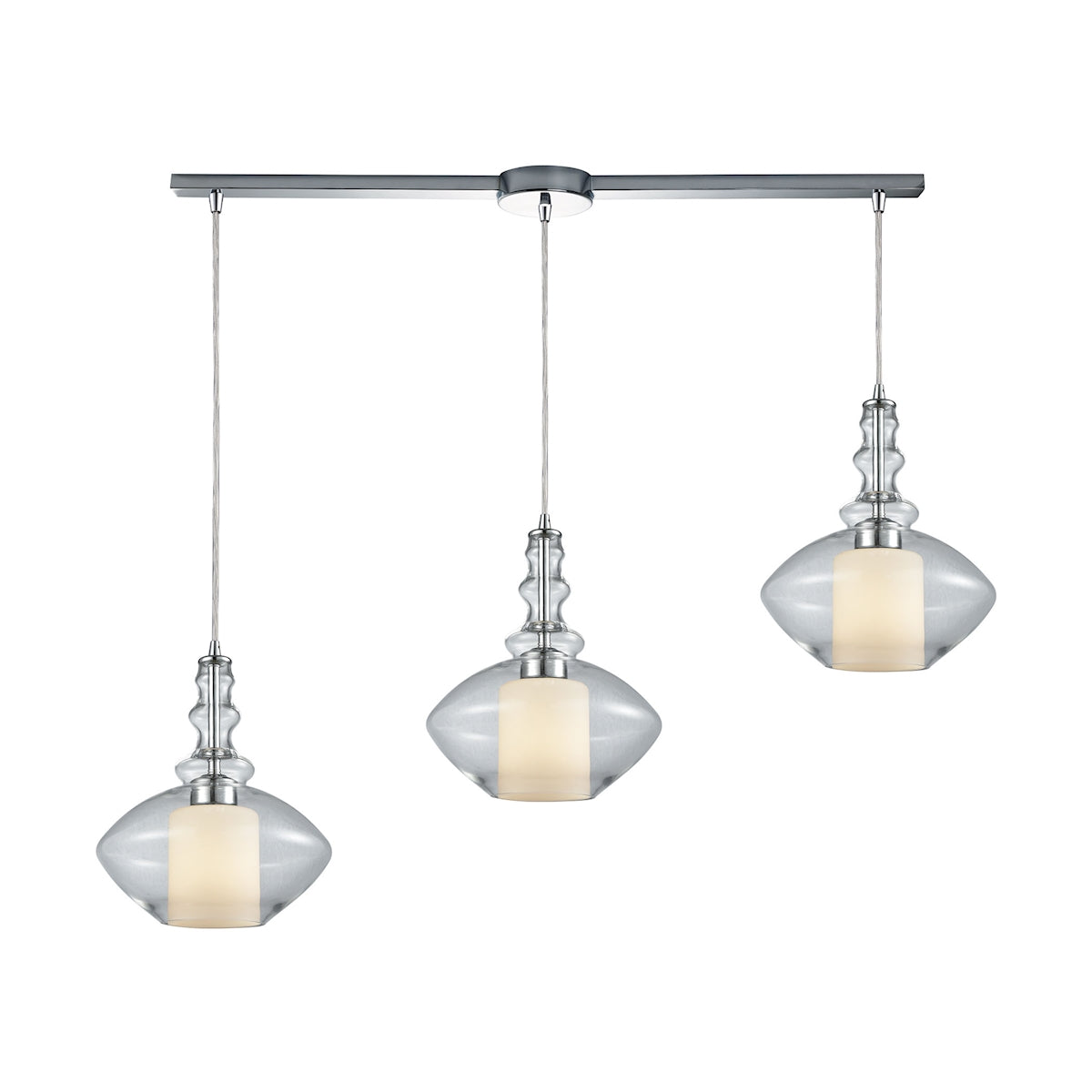 ELK Lighting 56500/3L Alora 3-Light Linear Mini Pendant Fixture in Chrome with Clear and Opal White Glass