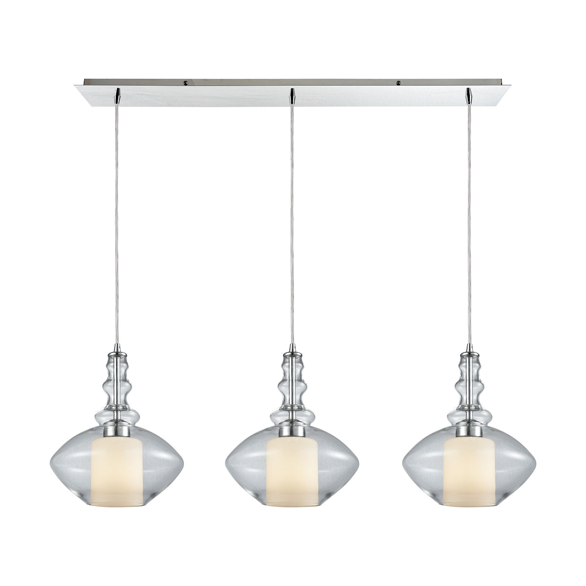 ELK Lighting 56500/3LP Alora 3-Light Linear Mini Pendant Fixture in Chrome with Clear and Opal White Glass