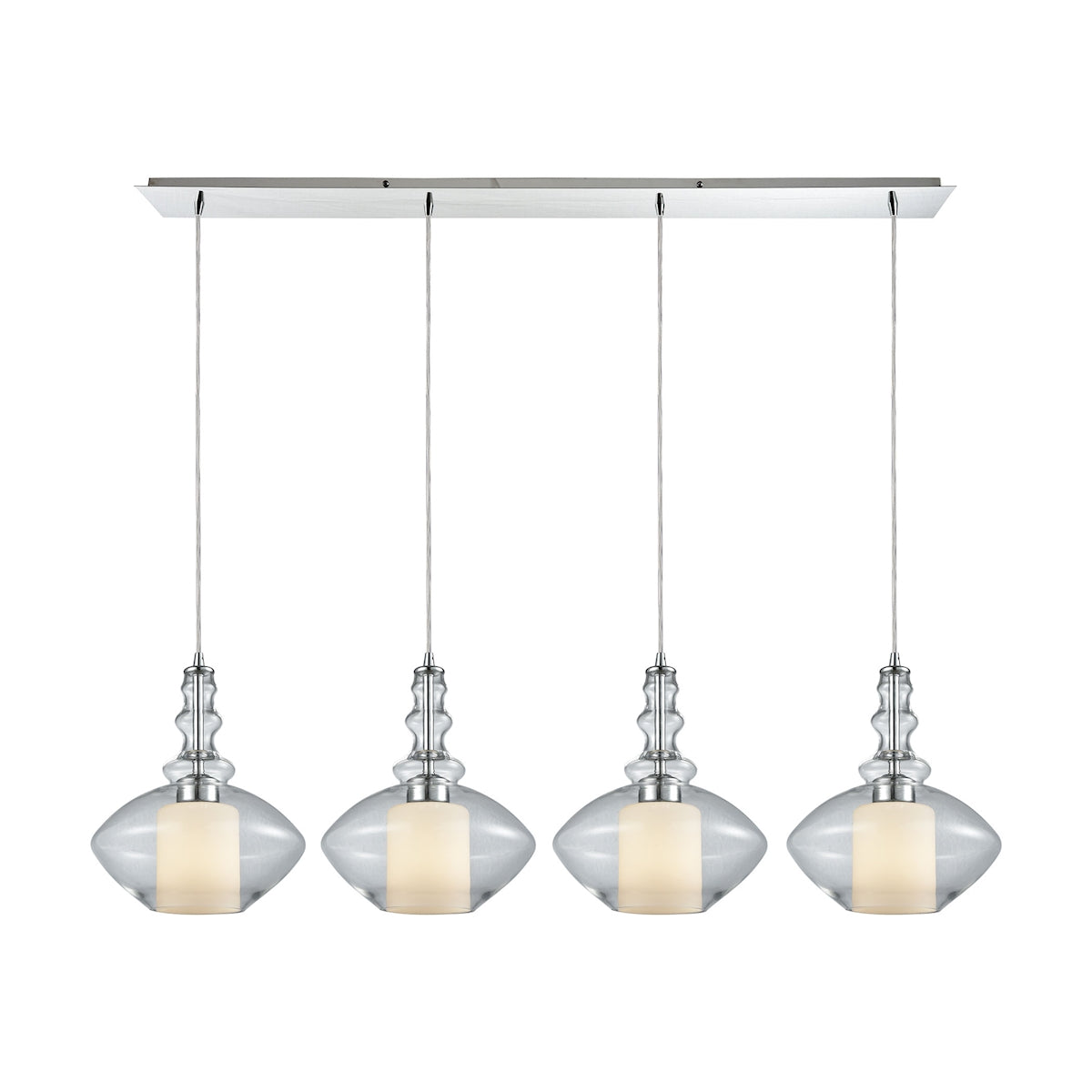 ELK Lighting 56500/4LP Alora 4-Light Linear Pendant Fixture in Chrome with Clear and Opal White Glass