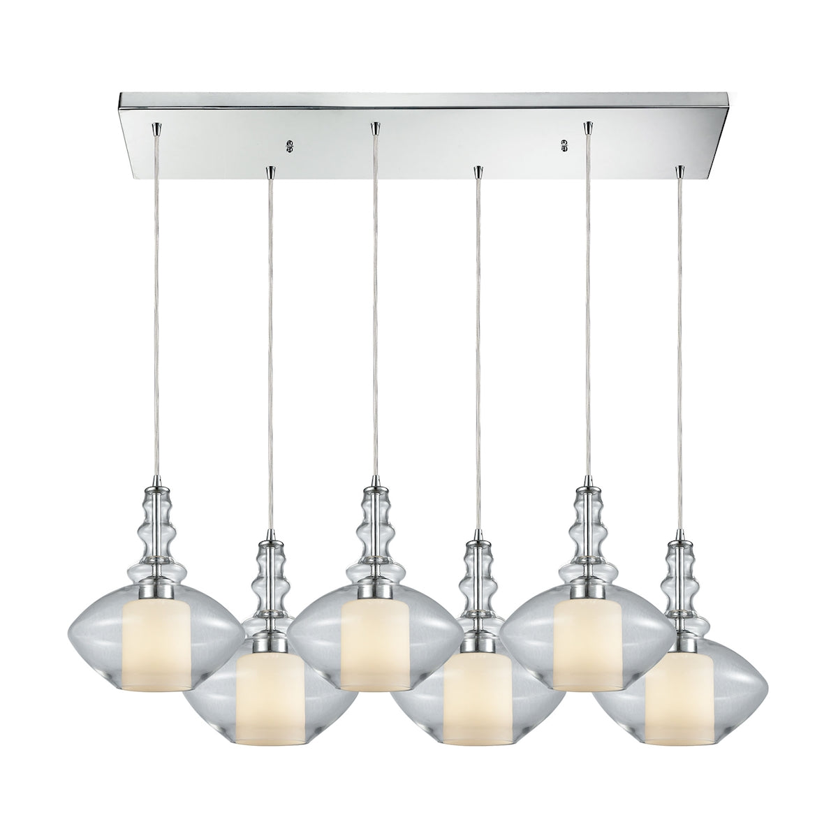 ELK Lighting 56500/6RC Alora 6-Light Rectangular Pendant Fixture in Chrome with Clear and Opal White Glass