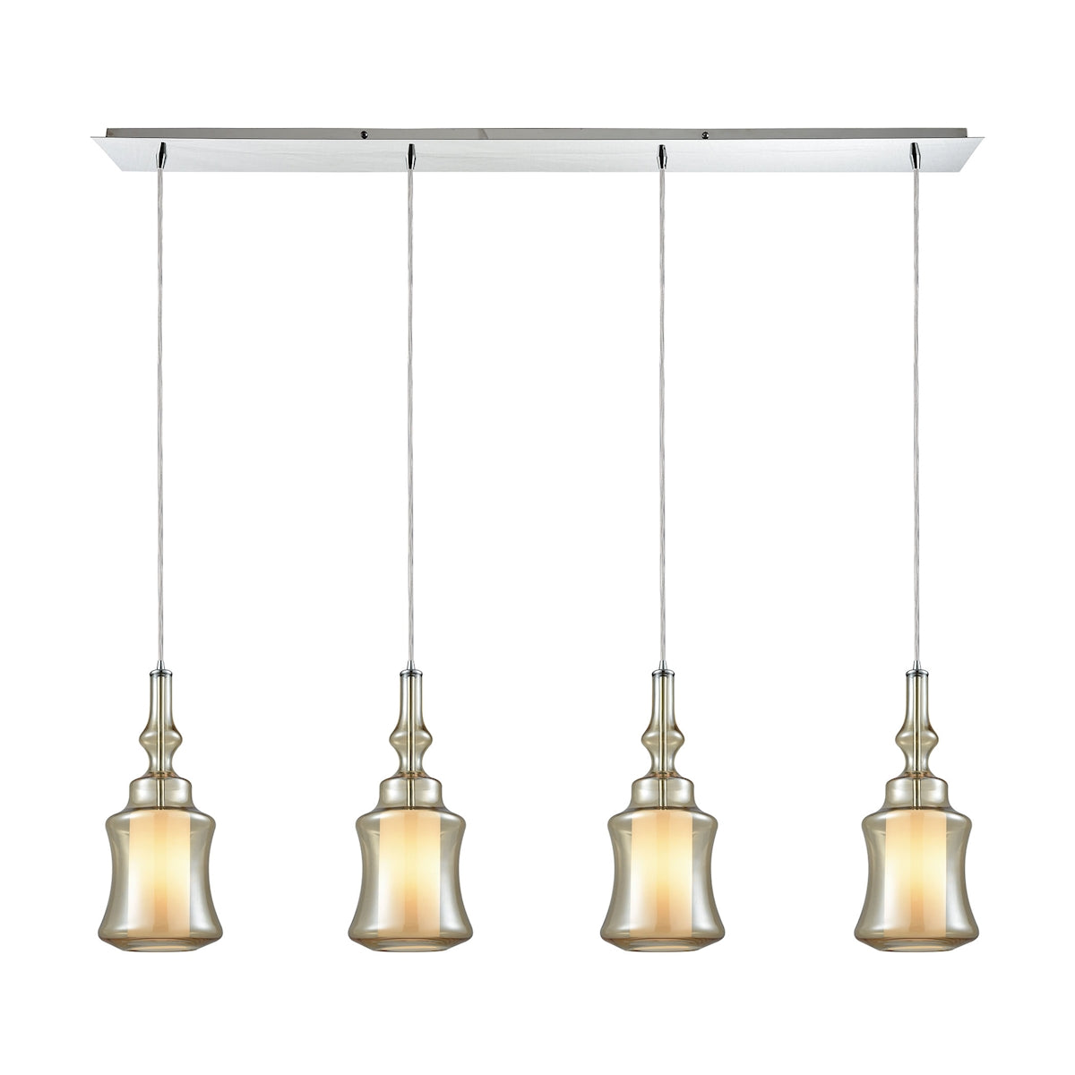 ELK Lighting 56502/4LP Alora 4-Light Linear Pendant Fixture in Chrome with Champagne-plated and Opal White Glass