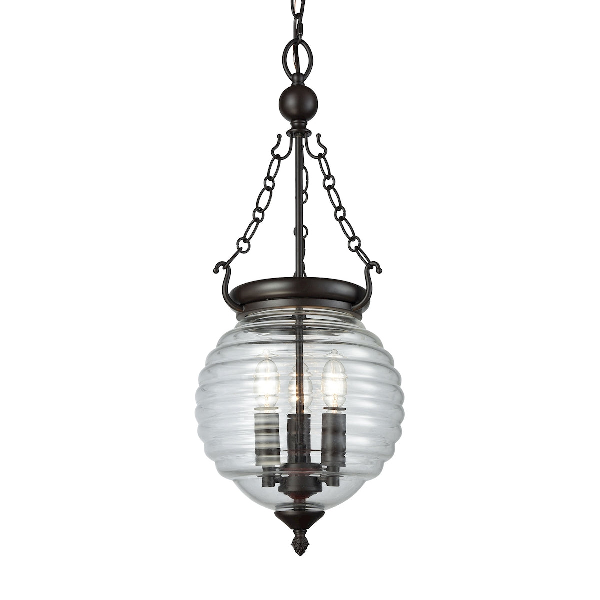 ELK Lighting 56540/3 Crosswell 3-Light Chandelier in Oil Rubbed Bronze with Clear Beehive Glass