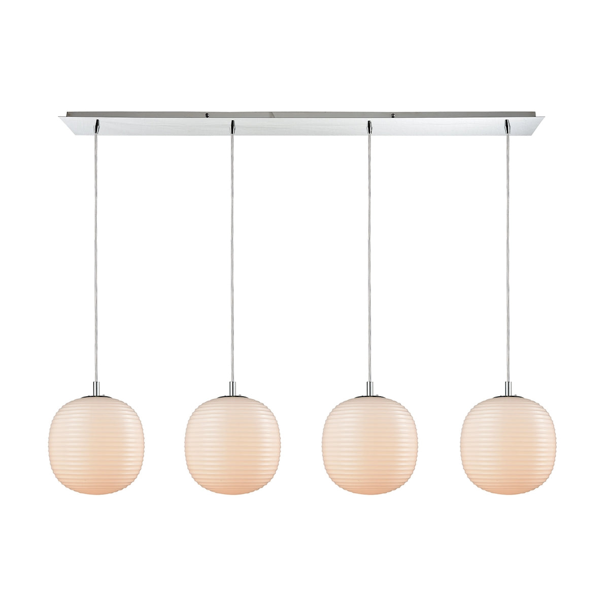 ELK Lighting 56560/4LP Beehive 4-Light Linear Pendant Fixture in Polished Chrome with Opal White Beehive Glass