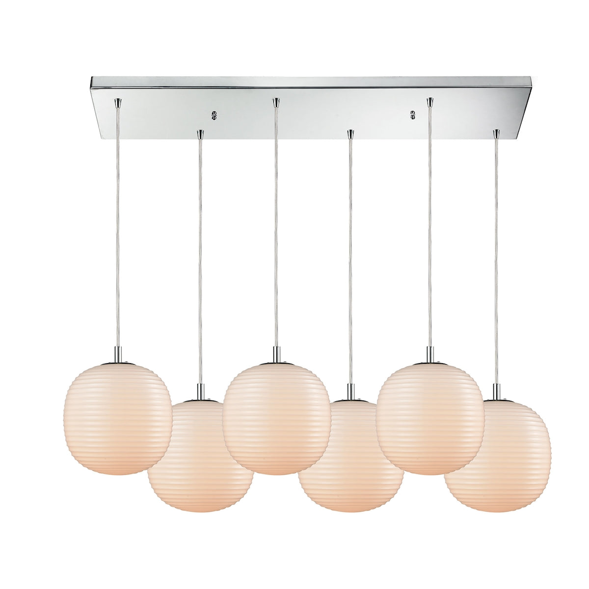ELK Lighting 56560/6RC Beehive 6-Light Rectangular Pendant Fixture in Polished Chrome with Opal White Beehive Glass