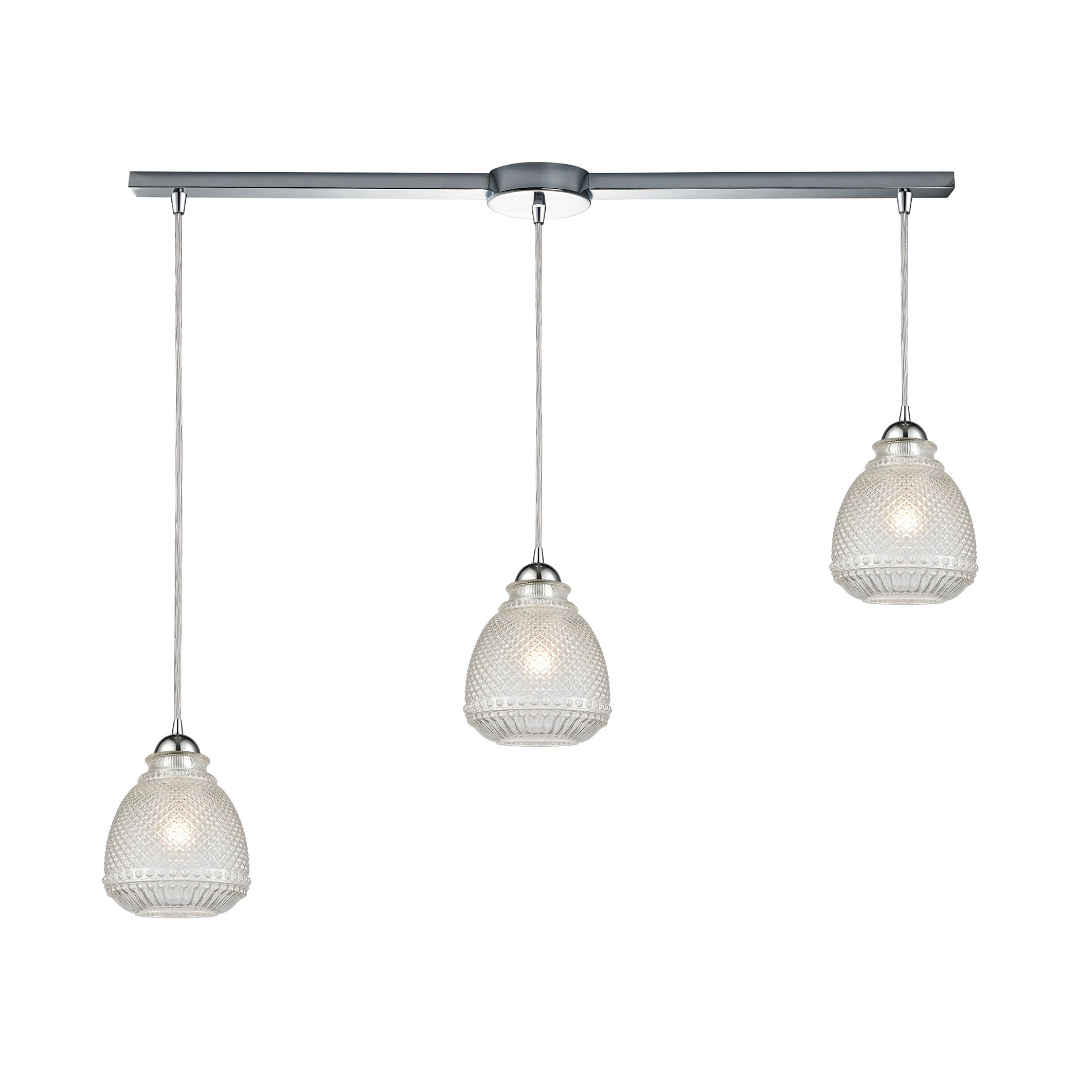 ELK Lighting 56590/3L Victoriana 3-Light Linear Mini Pendant Fixture in Polished Chrome with Clear Crosshatched Glass