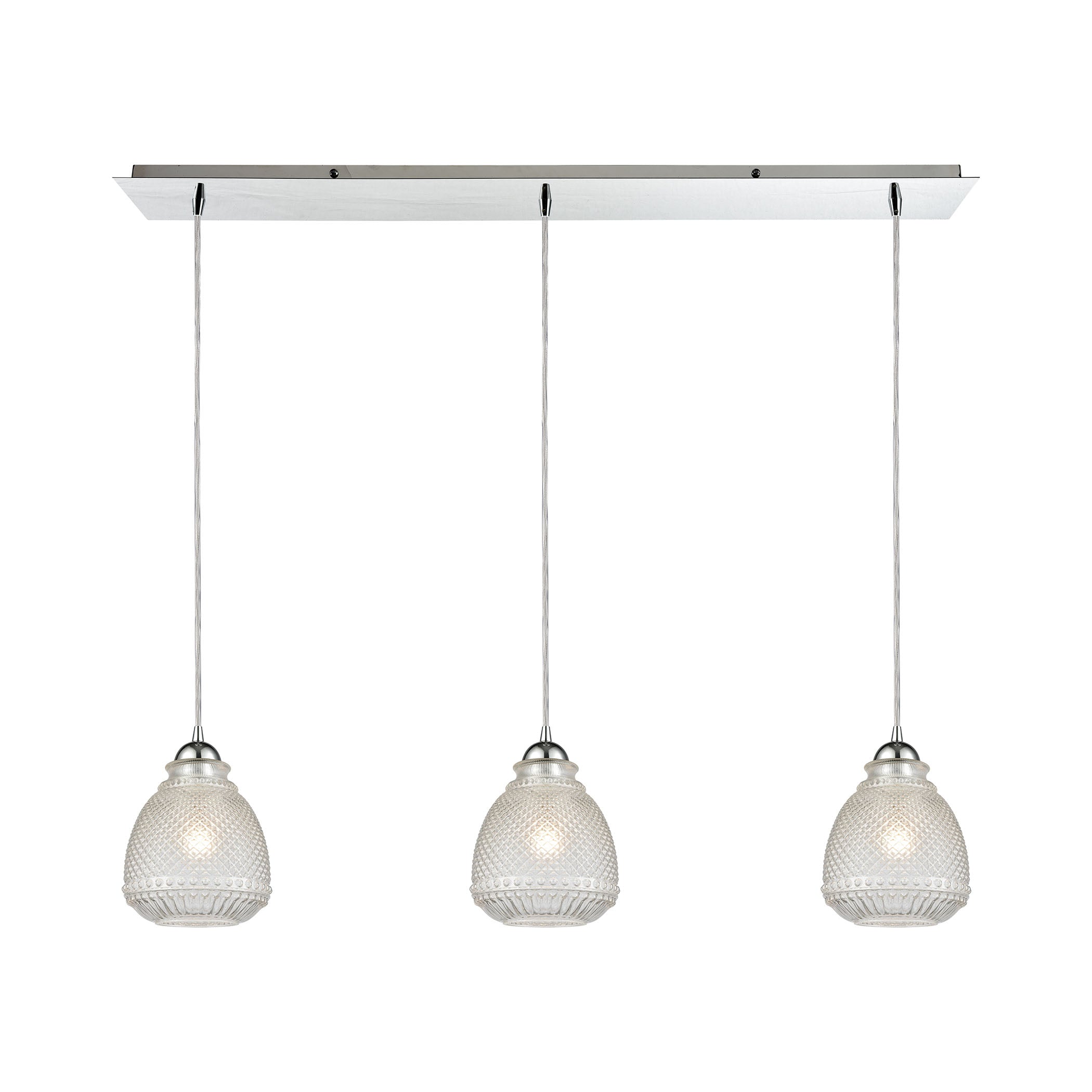 ELK Lighting 56590/3LP Victoriana 3-Light Linear Mini Pendant Fixture in Polished Chrome with Clear Crosshatched Glass