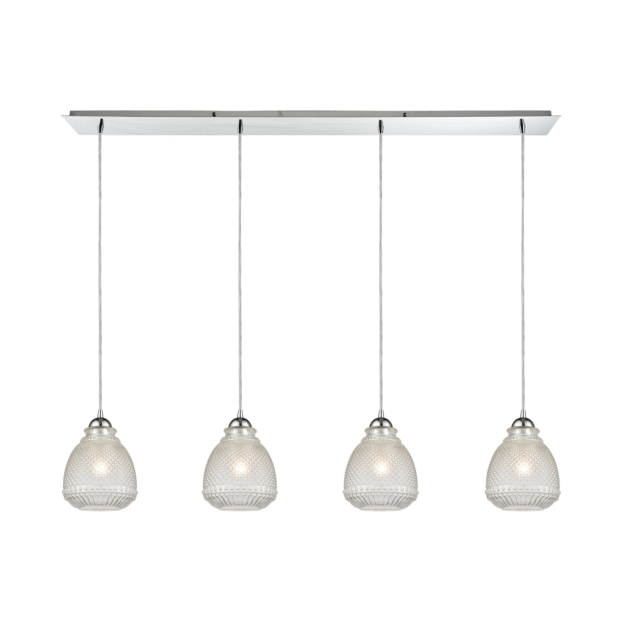 ELK Lighting 56590/4LP Victoriana 4-Light Linear Pendant Fixture in Polished Chrome with Clear Crosshatched Glass