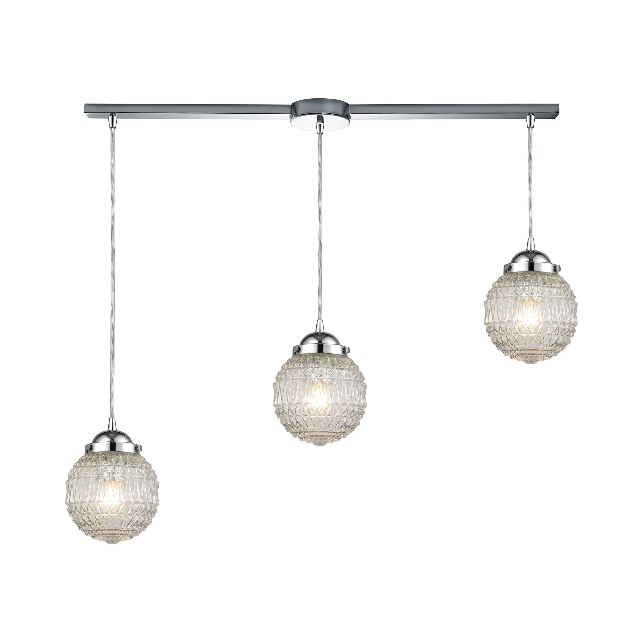 ELK Lighting 56591/3L Victoriana 3-Light Linear Mini Pendant Fixture in Polished Chrome with Clear Patterned Glass