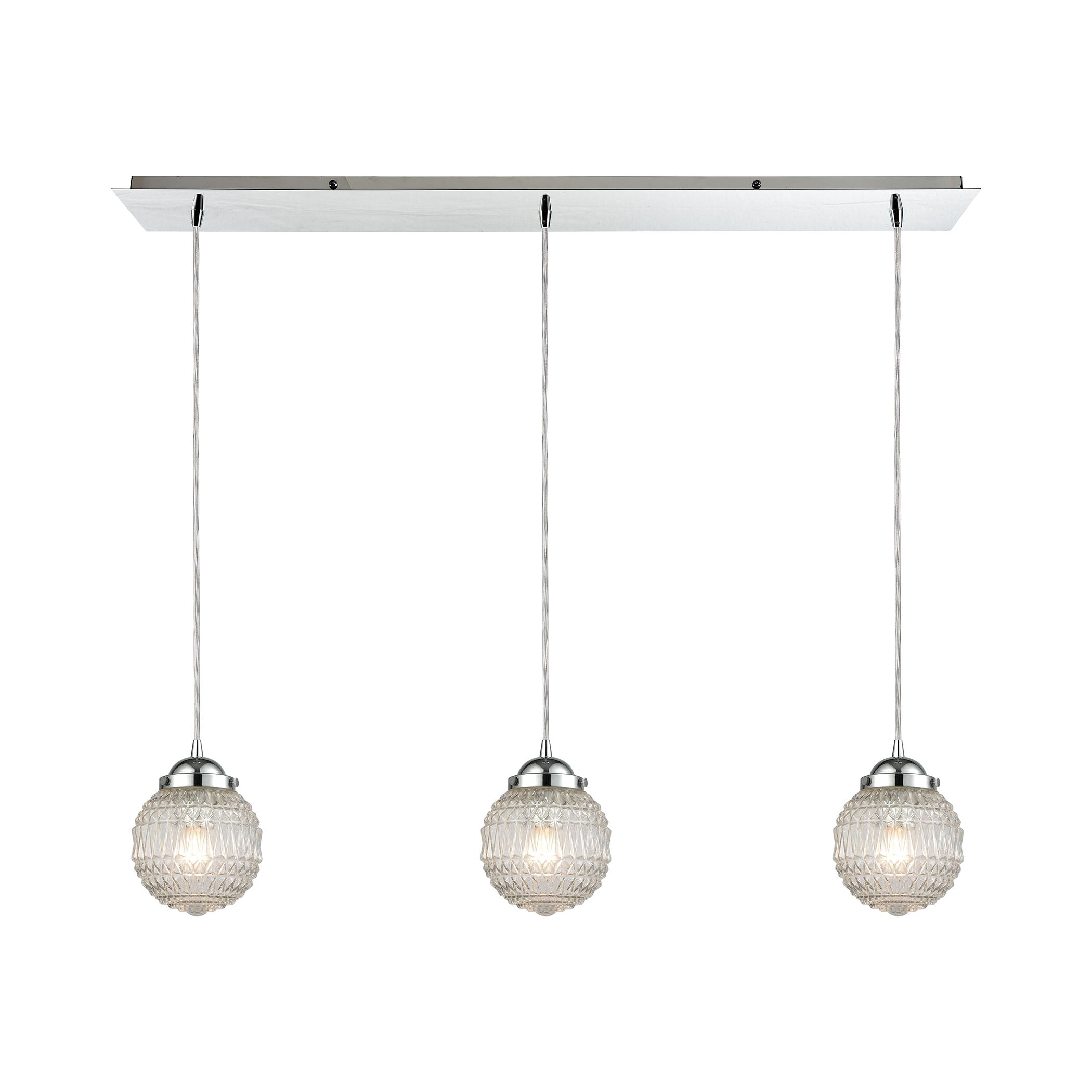 ELK Lighting 56591/3LP Victoriana 3-Light Linear Mini Pendant Fixture in Polished Chrome with Clear Patterned Glass