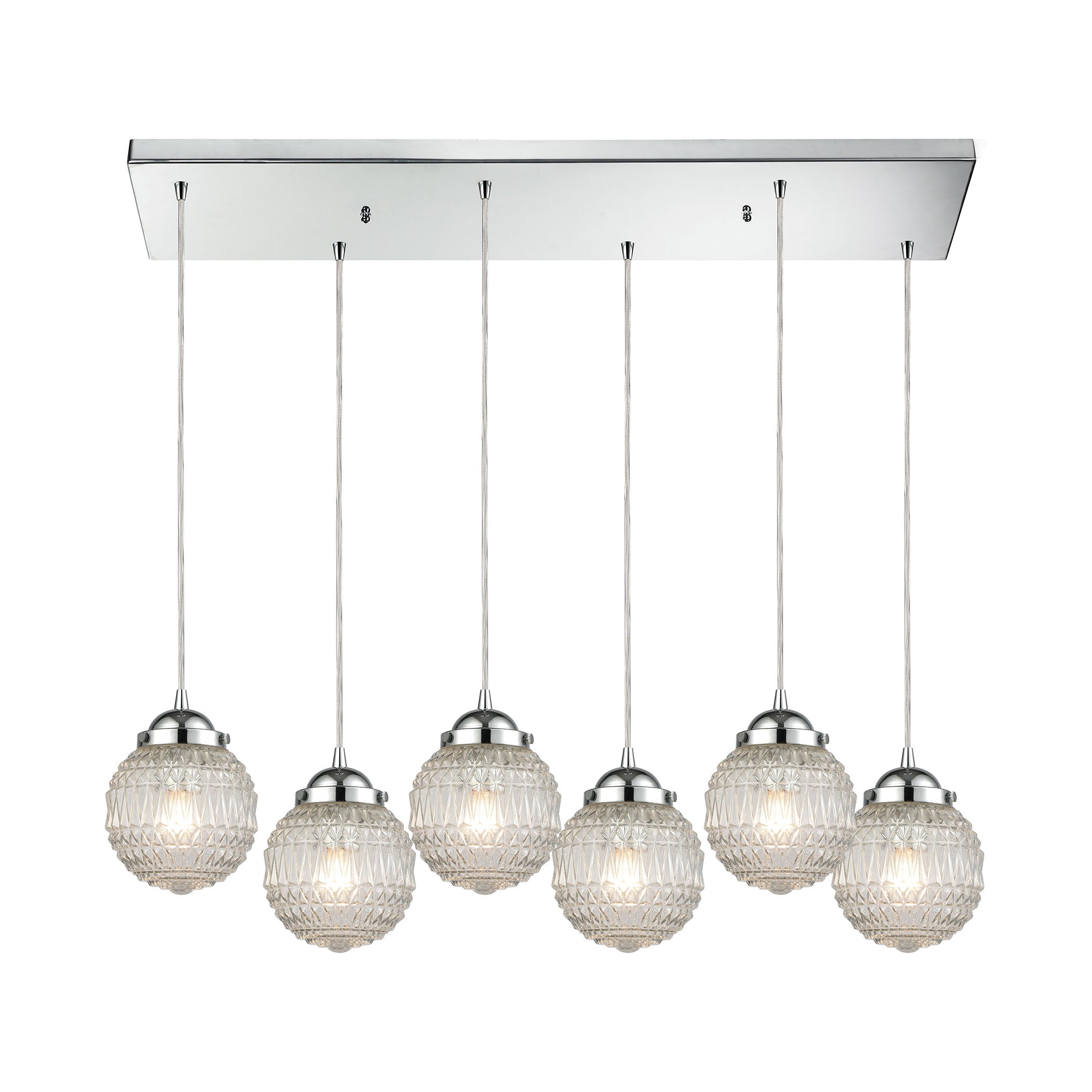ELK Lighting 56591/6RC Victoriana 6-Light Rectangular Pendant Fixture in Polished Chrome with Clear Patterned Glass